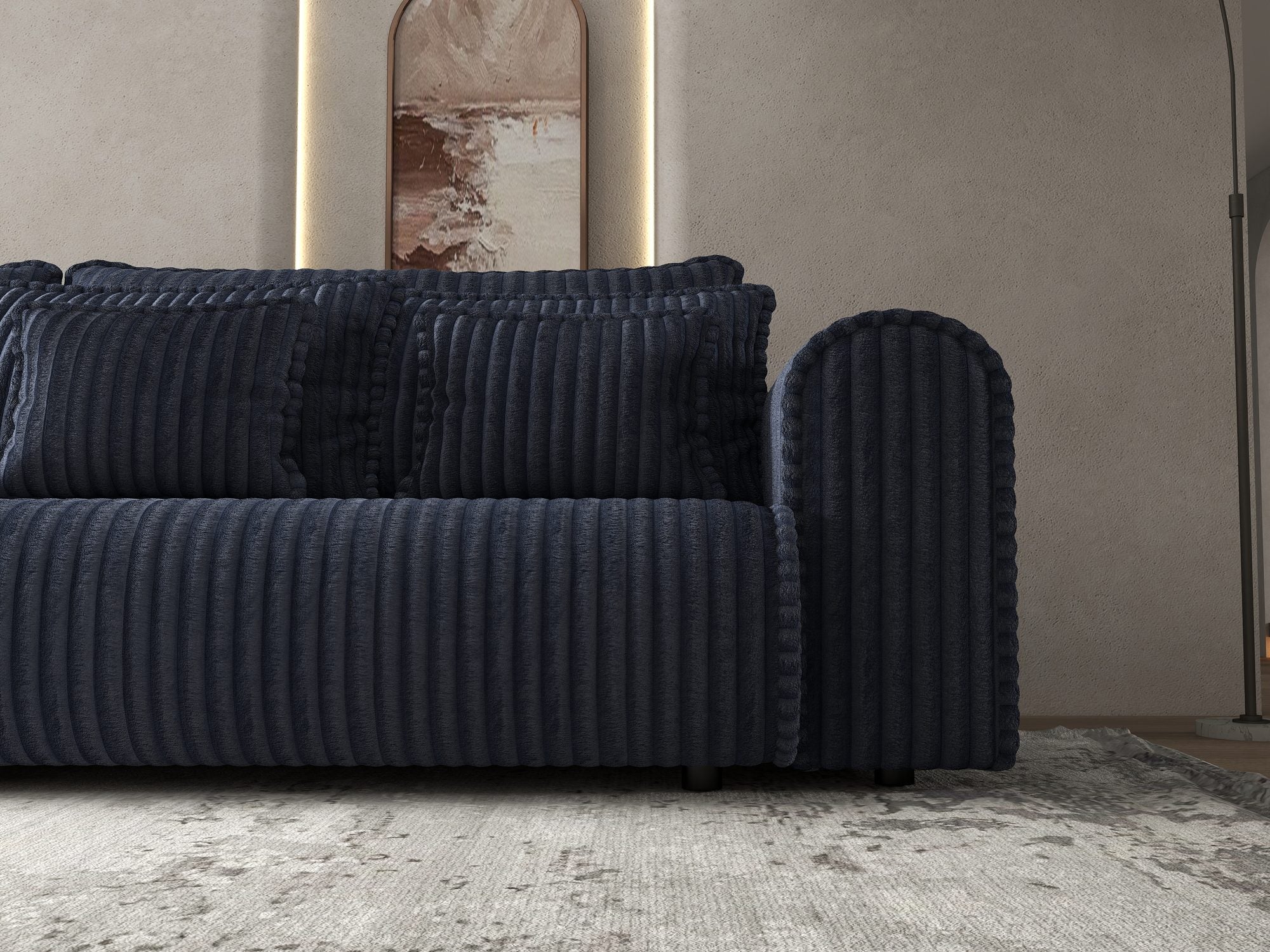 Canapea extensibilă dumonde cu ladă de depozitare si sezut confortabil din spuma high-density, Monaco Tilia Albastru 300x130 cm