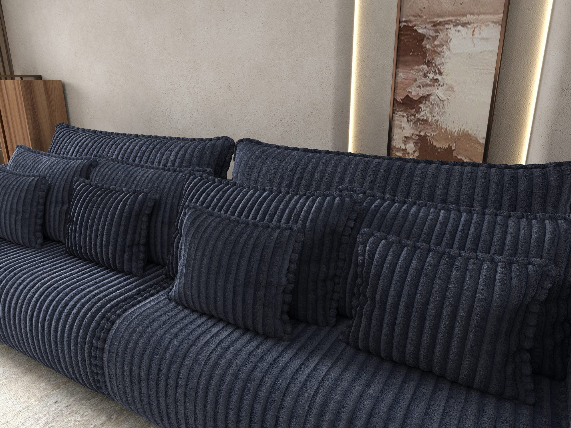 Canapea extensibilă dumonde cu ladă de depozitare si sezut confortabil din spuma high-density, Monaco Tilia Albastru 300x130 cm