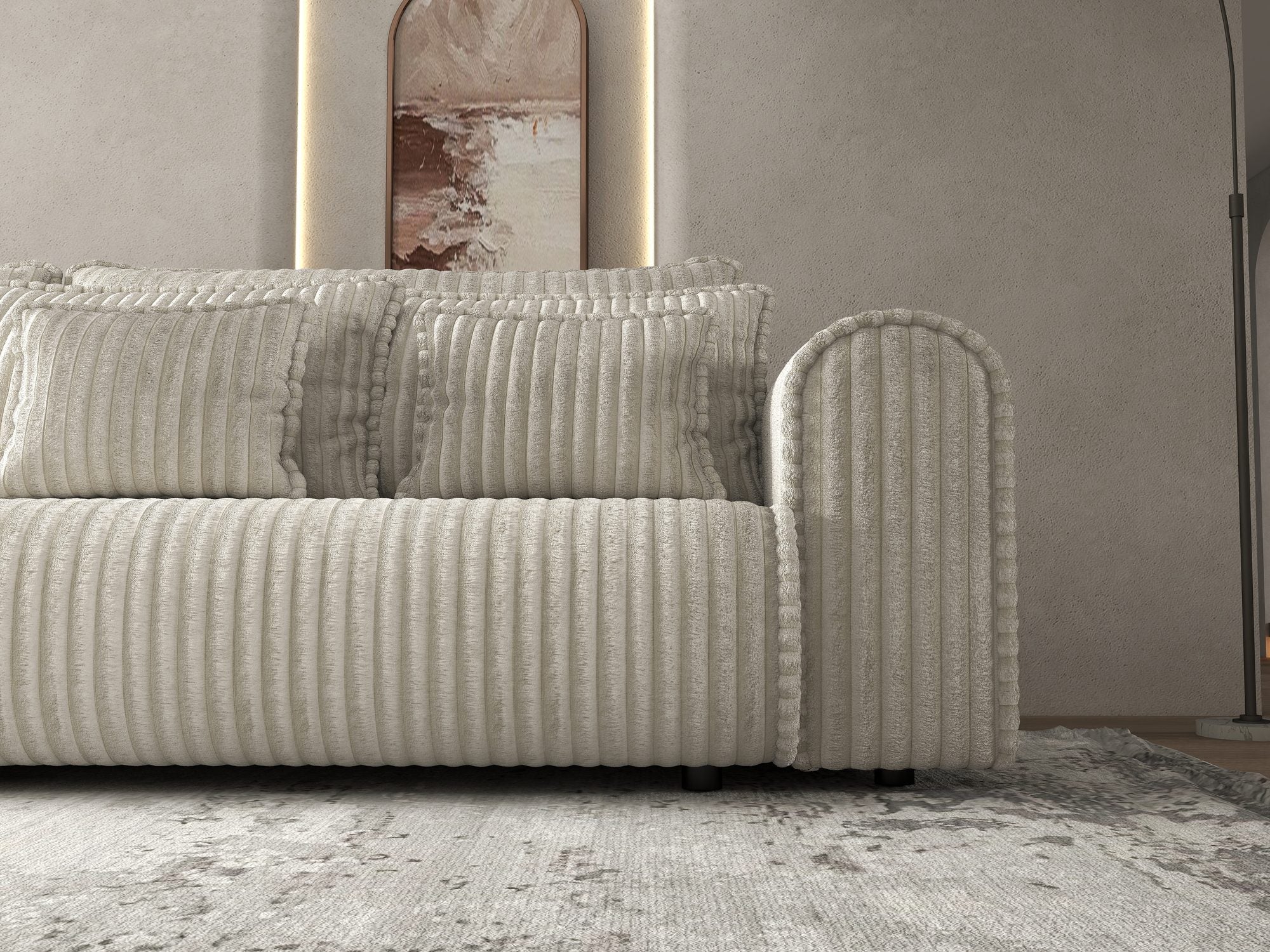 Dumonde kihúzható kanapé tárolórekesszel és kényelmes, nagy sűrűségű habszivacs ülőrésszel, Monaco Tilia Krém 300x130 cm