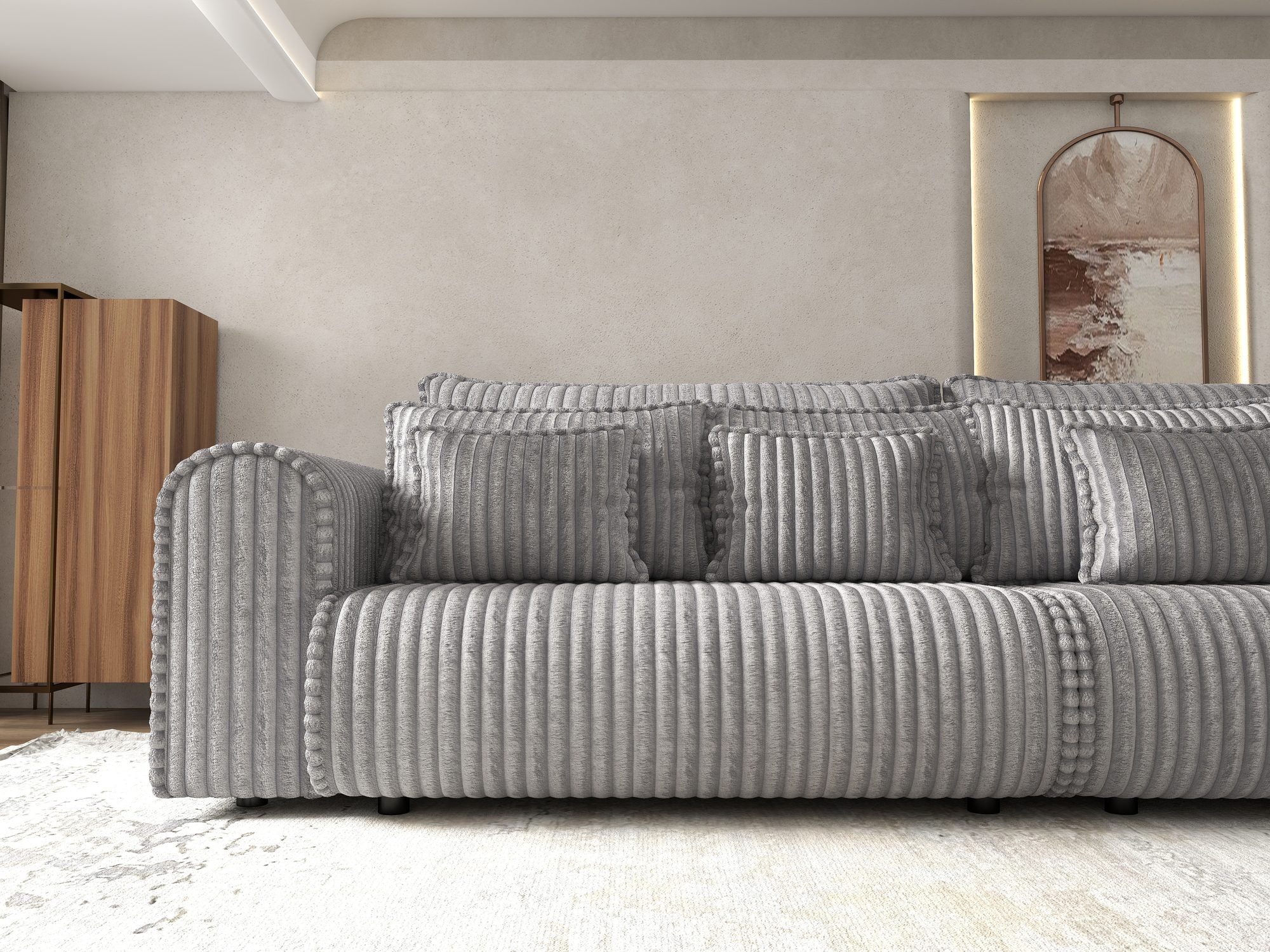 Canapea extensibilă dumonde cu ladă de depozitare si sezut confortabil din spuma high-density, Monaco Tilia Gri 300x130 cm