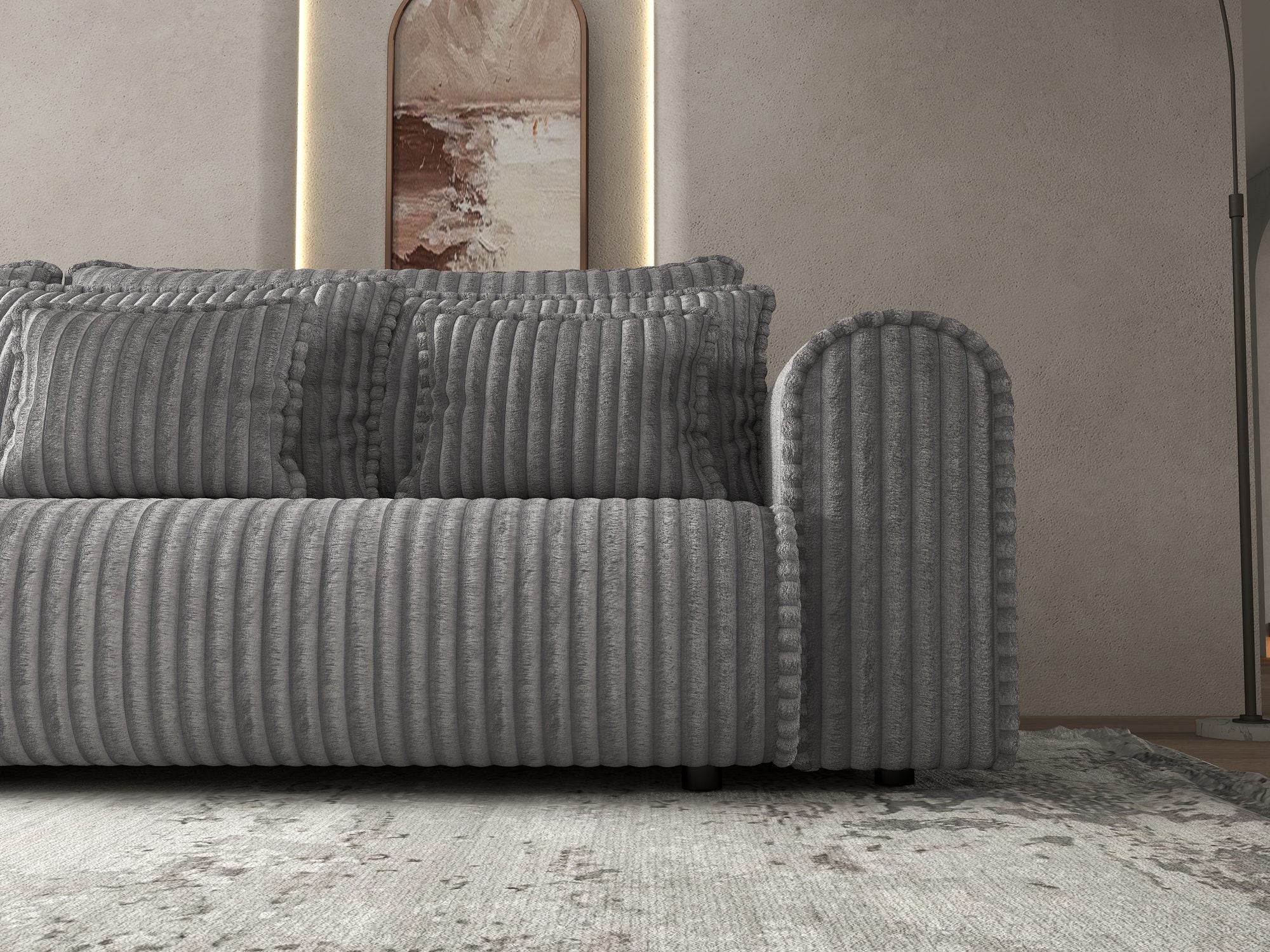 Canapea extensibilă dumonde cu ladă de depozitare si sezut confortabil din spuma high-density, Monaco Tilia Gri 300x130 cm