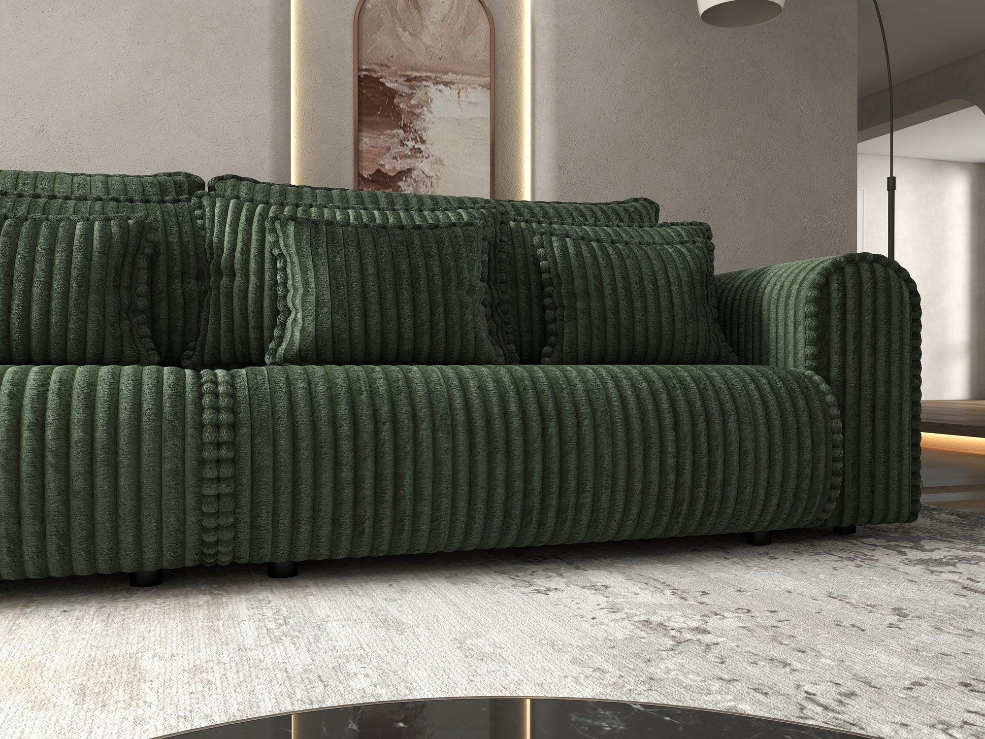 Canapea extensibilă dumonde cu ladă de depozitare si sezut confortabil din spuma high-density, Monaco Tilia Verde 300x130 cm