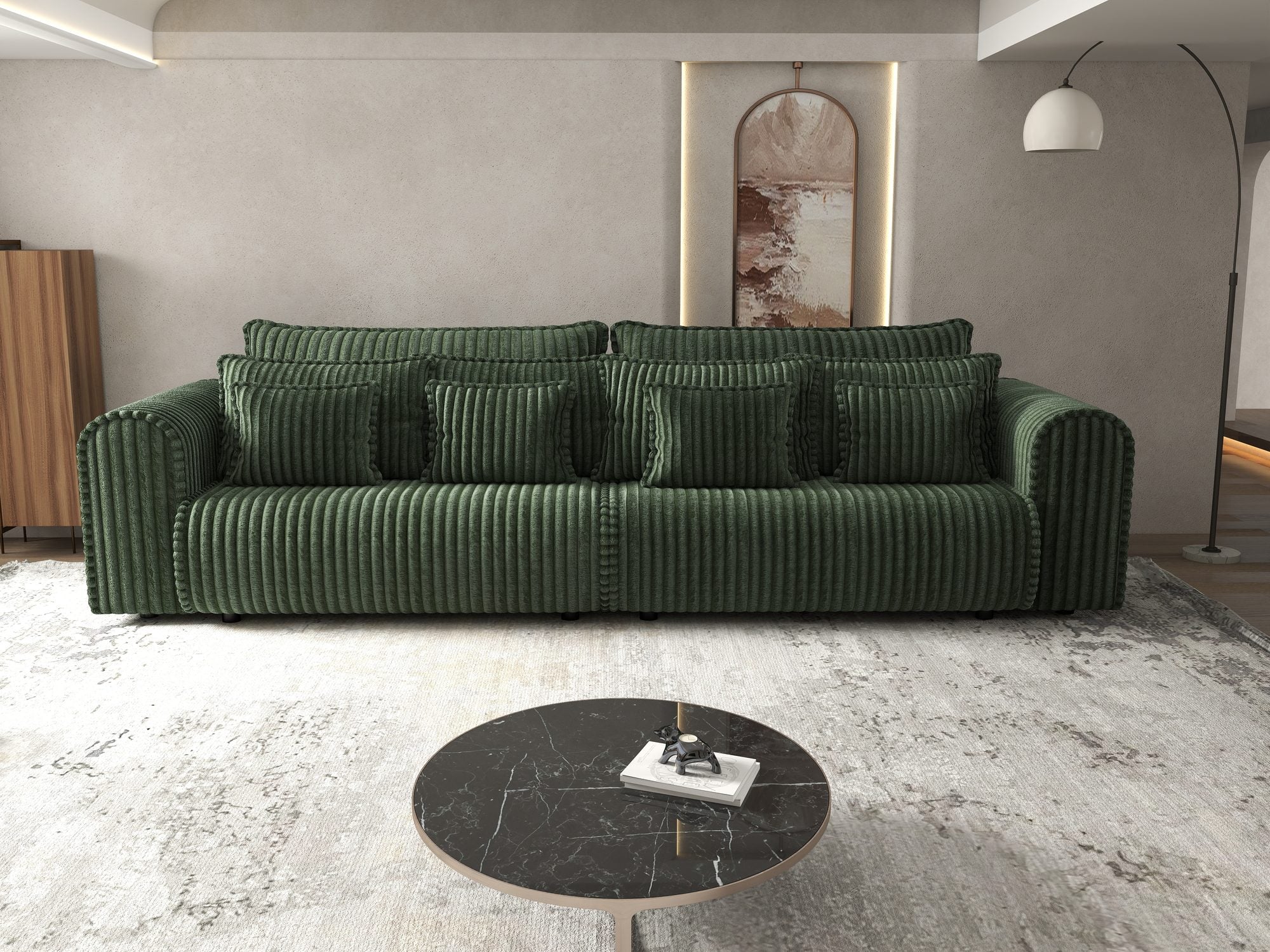 Canapea extensibilă dumonde cu ladă de depozitare si sezut confortabil din spuma high-density, Monaco Tilia Verde 300x130 cm