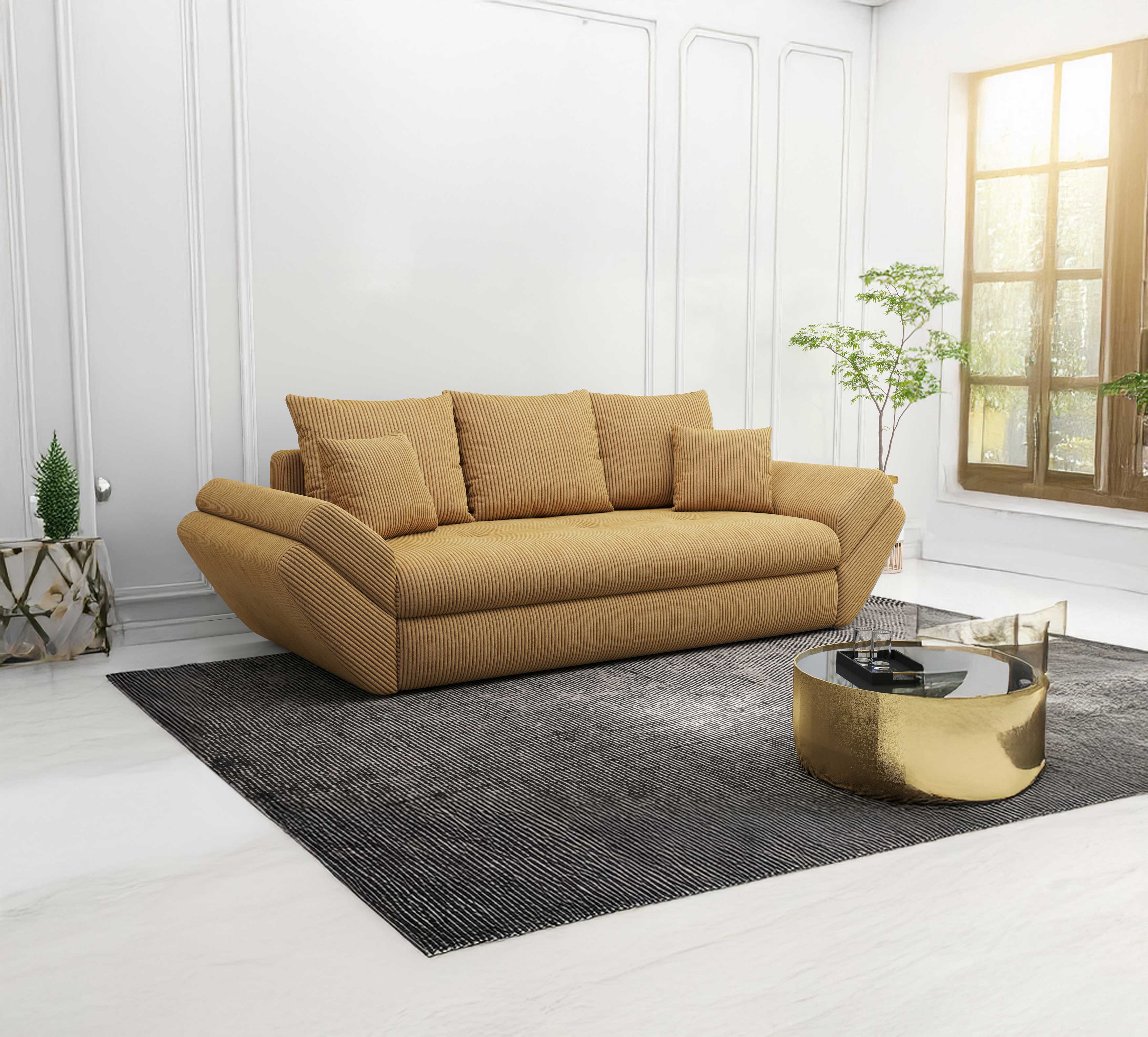 Canapea extensibilă dumonde cu ladă de depozitare si sezut confortabil din spuma HR, Loana Zoom Mustar 250x100 cm Fabrica