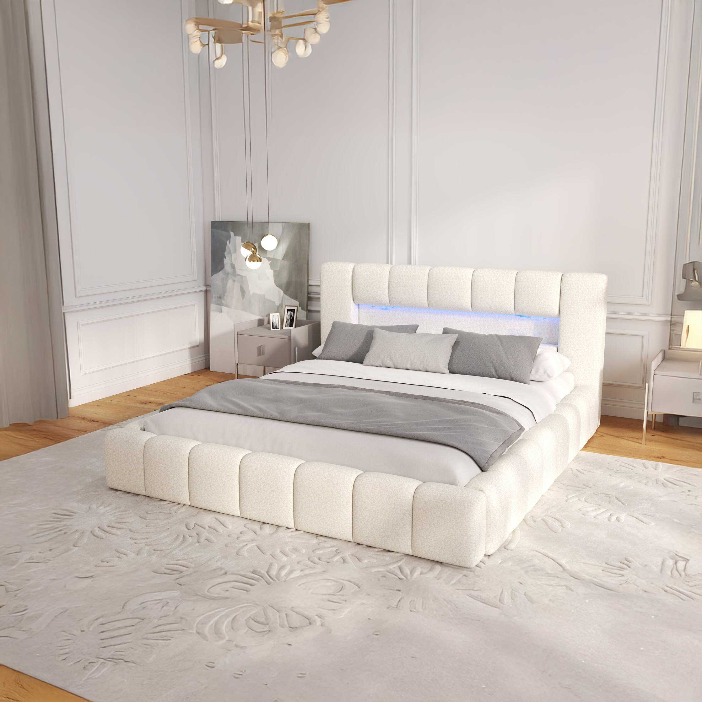 Dumonde kárpitozott ágy, bézs, Palermo 180x200 cm, felnyitható ágyráccsal, tárolórekesszel