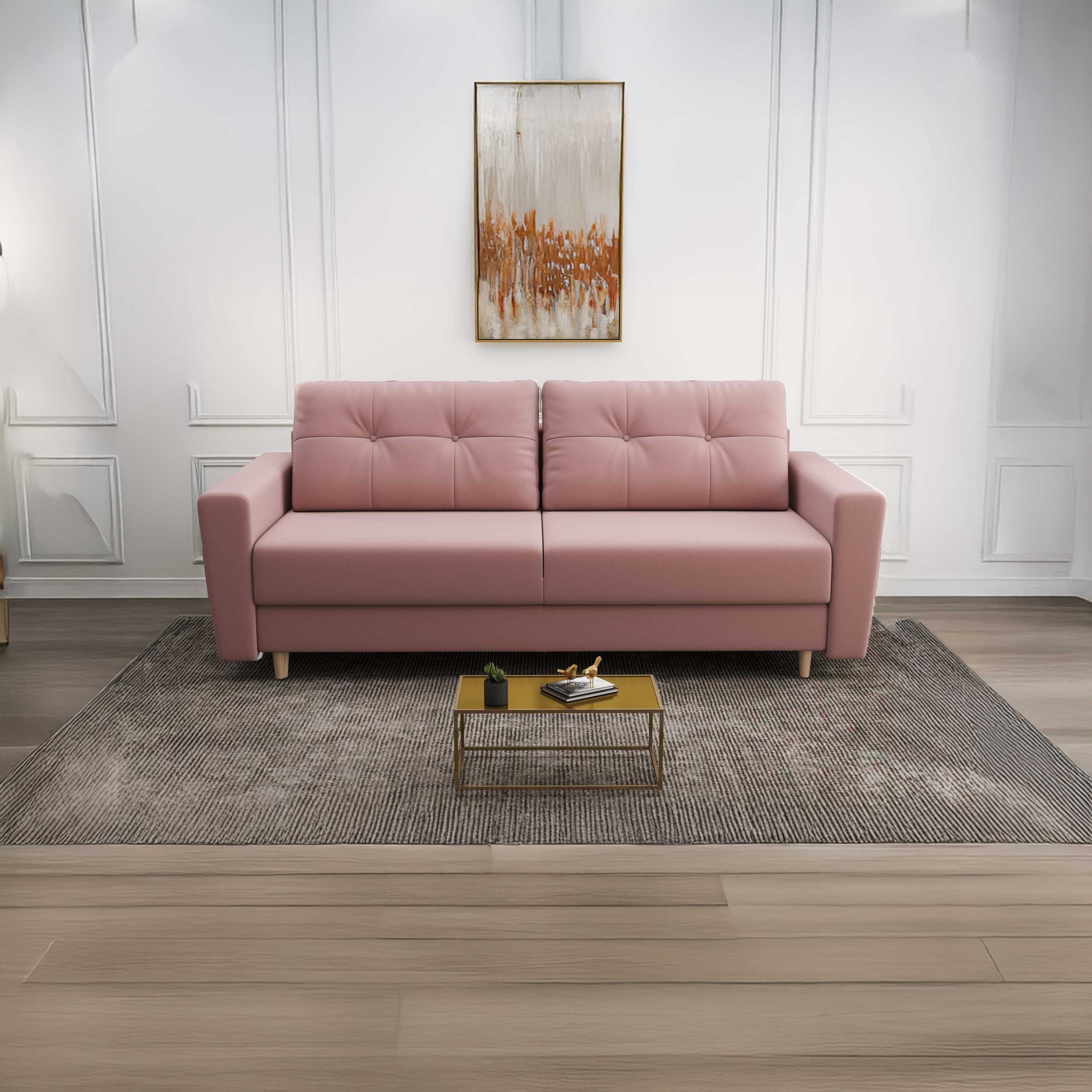 Canapea extensibilă dumonde cu ladă de depozitare si sezut confortabil din spuma HR, Summer Royal Roz 225x100 cm fabrica