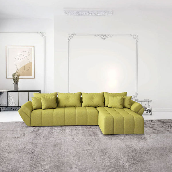 Berlin XL Enjoy Green 350x185 cm II kihúzható sarokülő, ágyneműtartóval és kényelmes, nagy sűrűségű habszivacs ülőfelülettel