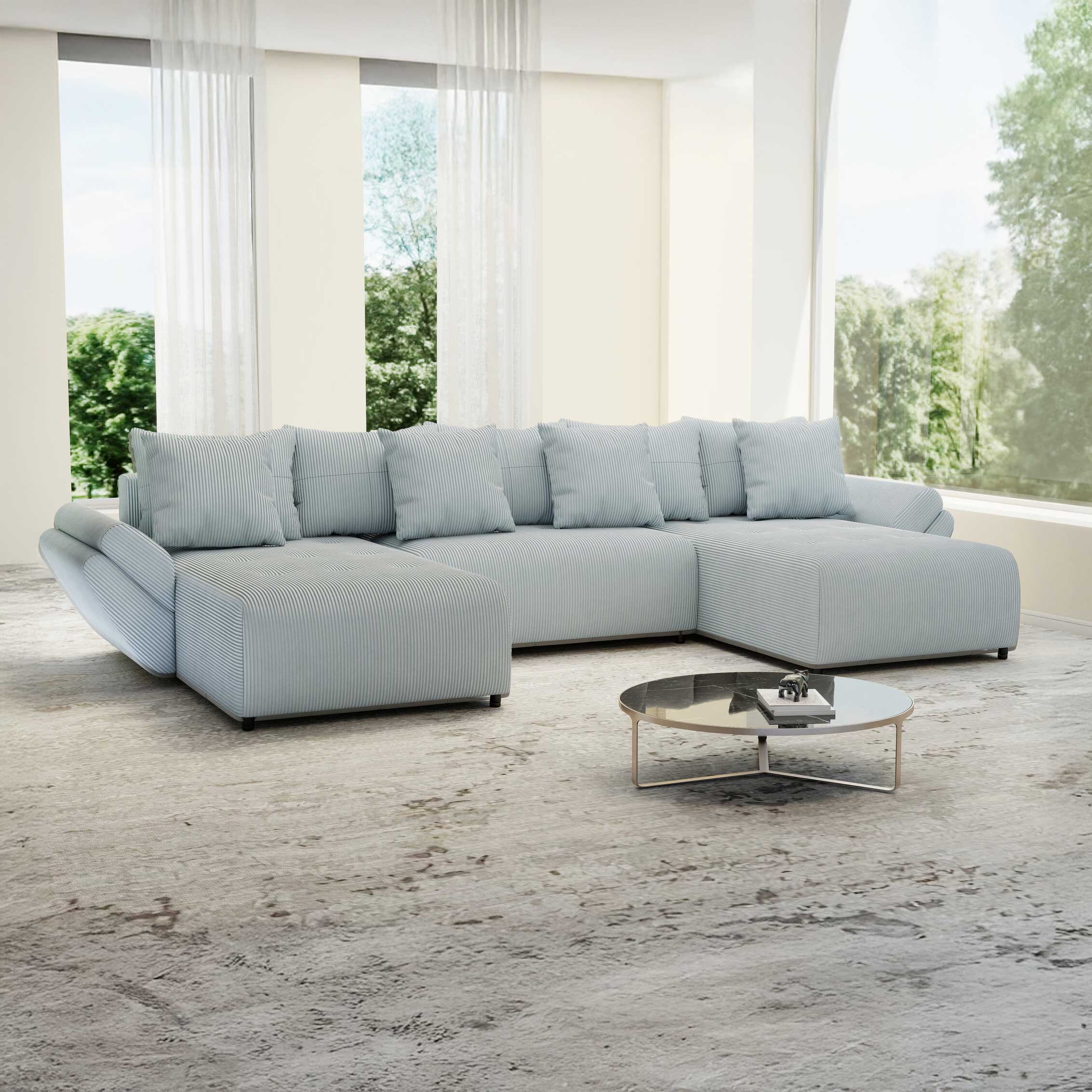 Colțar extensibil dumonde cu ladă de depozitare si sezut confortabil din spuma high-density, Berlin U Zoom GREY 400x185 cm