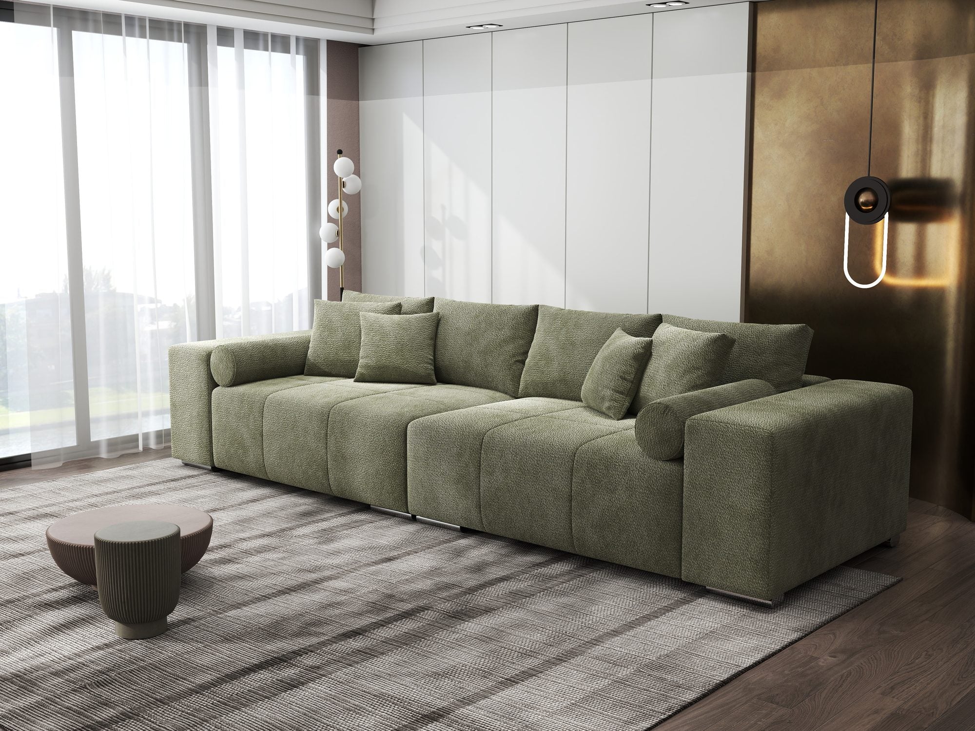 Canapea extensibilă dumonde cu ladă de depozitare si sezut confortabil din spuma high-density, Marbela XXL Vibe Olive 38 290x100 cm