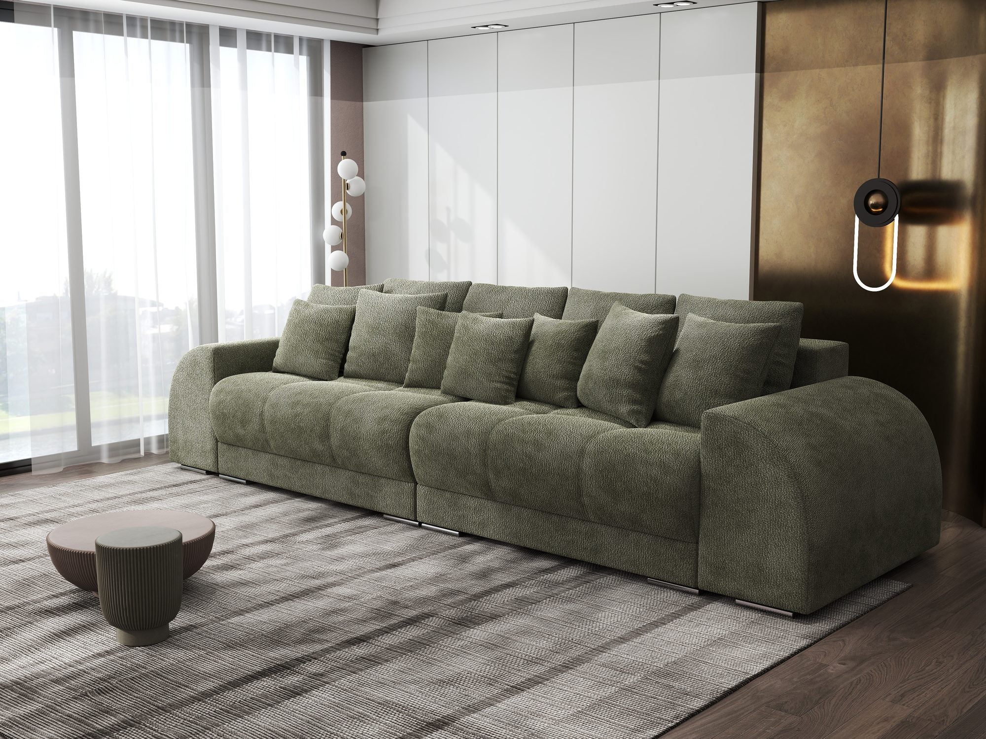 Canapea extensibilă dumonde cu 2 lăzi de depozitare si sezut confortabil din spuma high-density, Verona Vibe Olive 38 310x100 cm