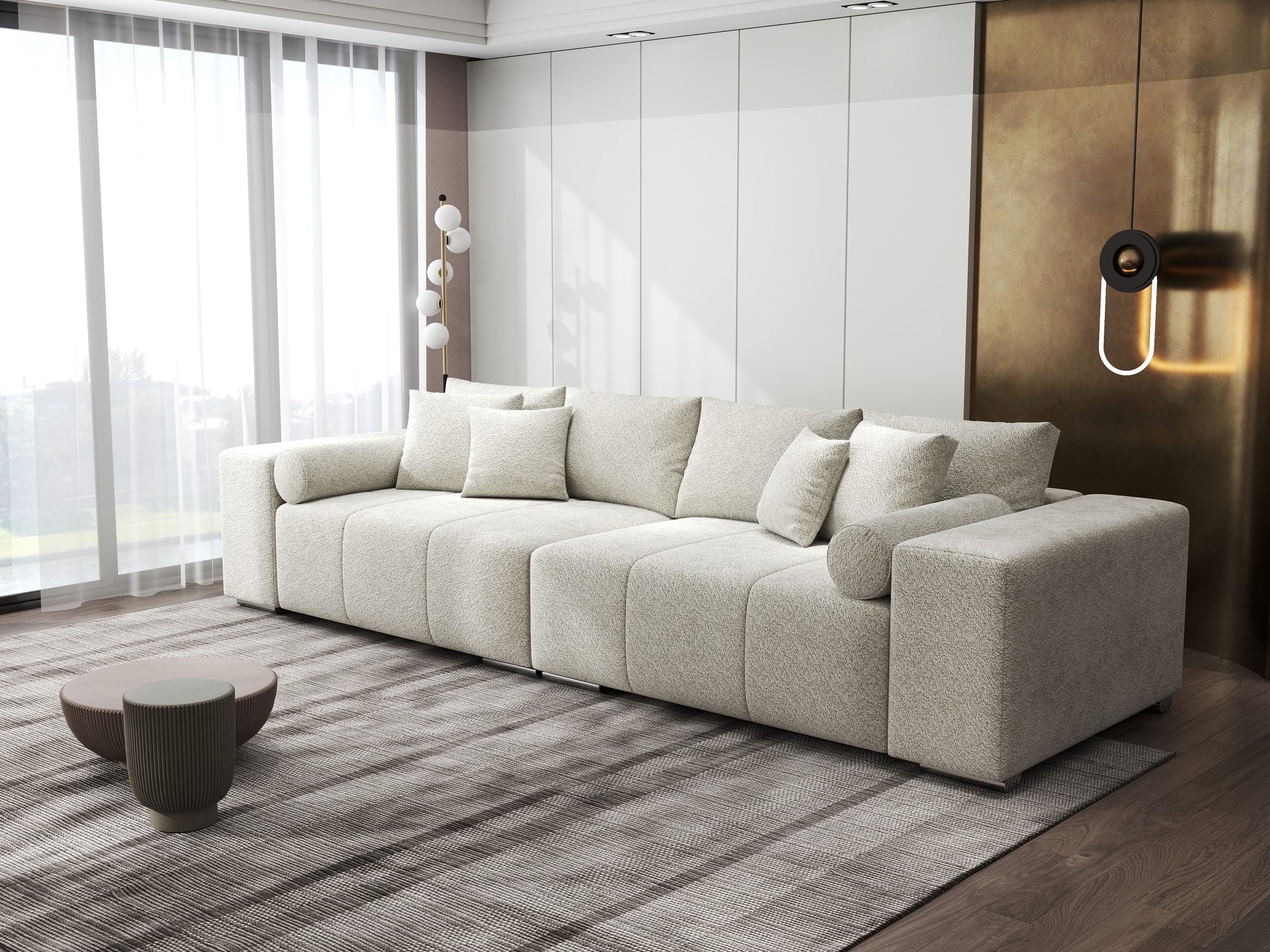 Canapea extensibilă dumonde cu ladă de depozitare si sezut confortabil din spuma high-density, Marbela XXL Arena Bej 20 290x100 cm