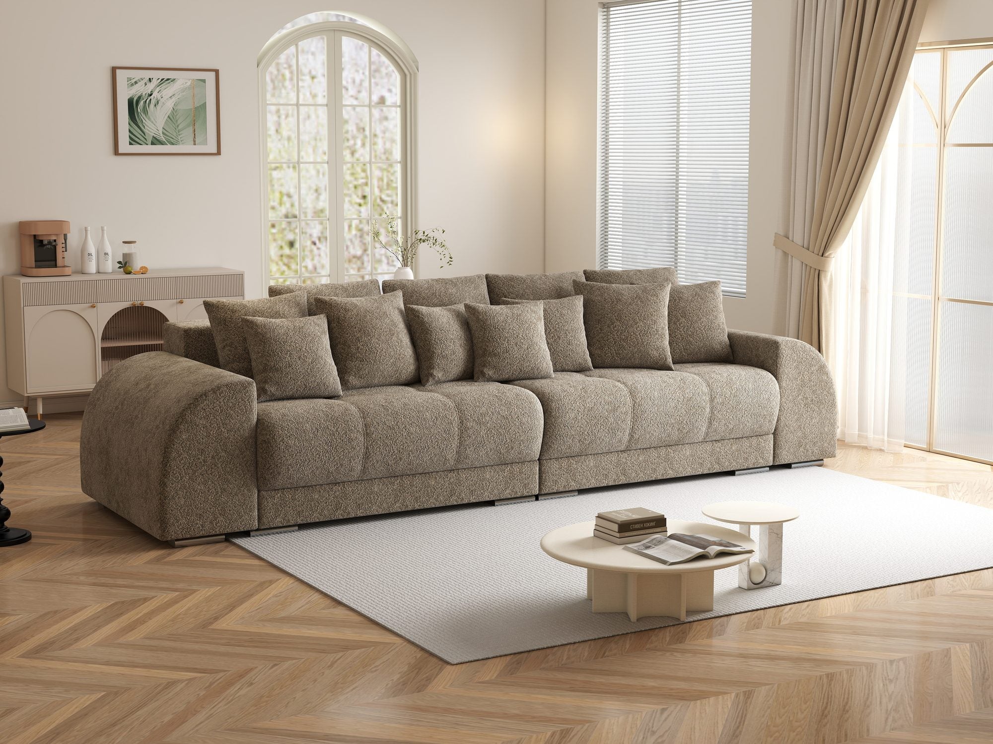 Canapea extensibilă dumonde cu 2 lăzi de depozitare si sezut confortabil din spuma high-density, Verona Arena Bej 4 310x100 cm