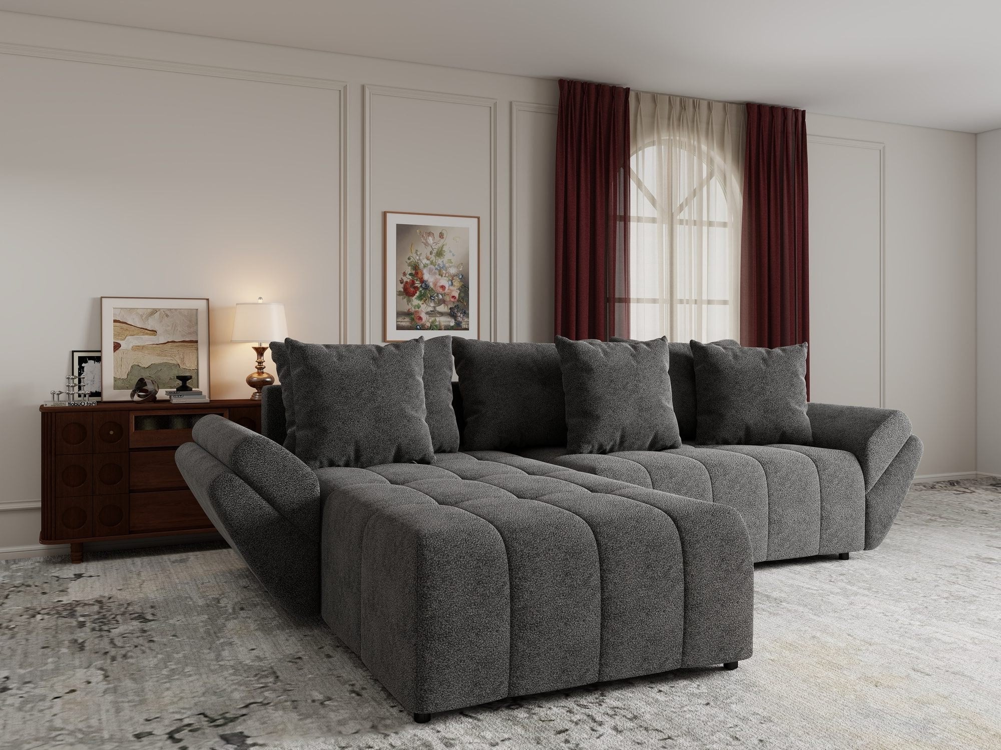 Colțar extensibil dumonde cu ladă de depozitare si sezut confortabil din spuma high-density, Berlin Quelle Gri 92 280x185 cm