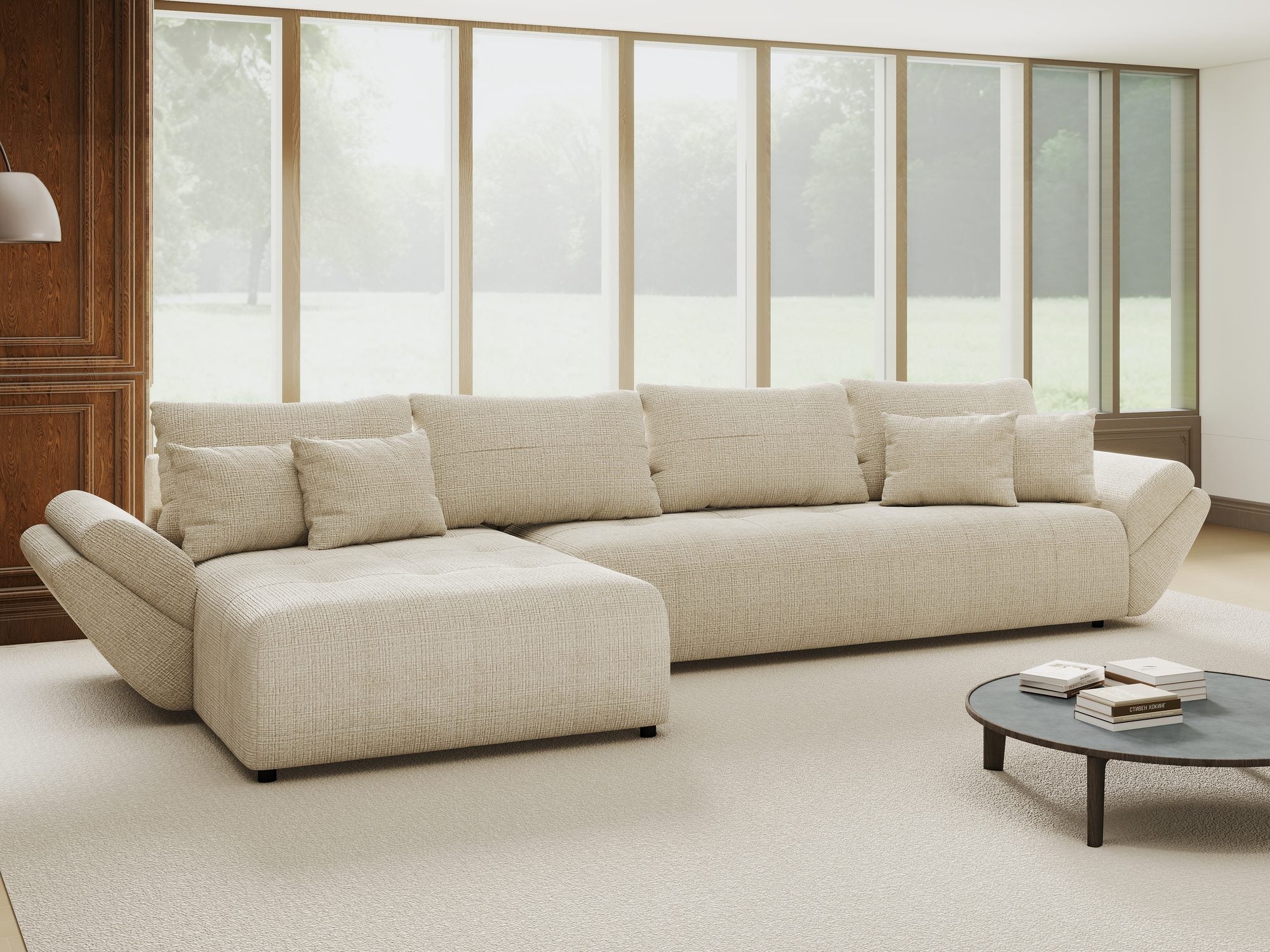 Colțar extensibil dumonde cu ladă de depozitare si sezut confortabil din spuma high-density, Berlin XL Cremona Gri 2 350x185 cm