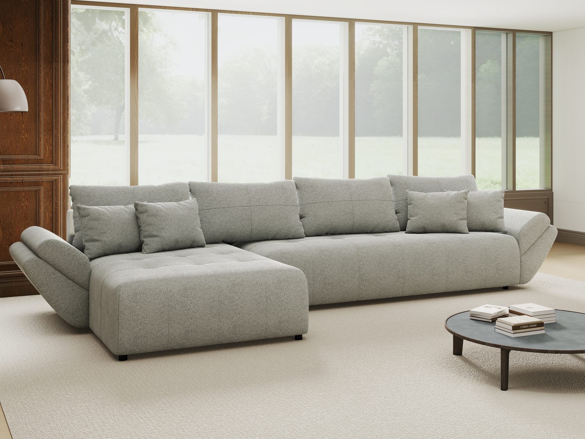 Colțar extensibil dumonde cu ladă de depozitare si sezut confortabil din spuma high-density, Berlin XL Quelle Gri 83 350x185 cm