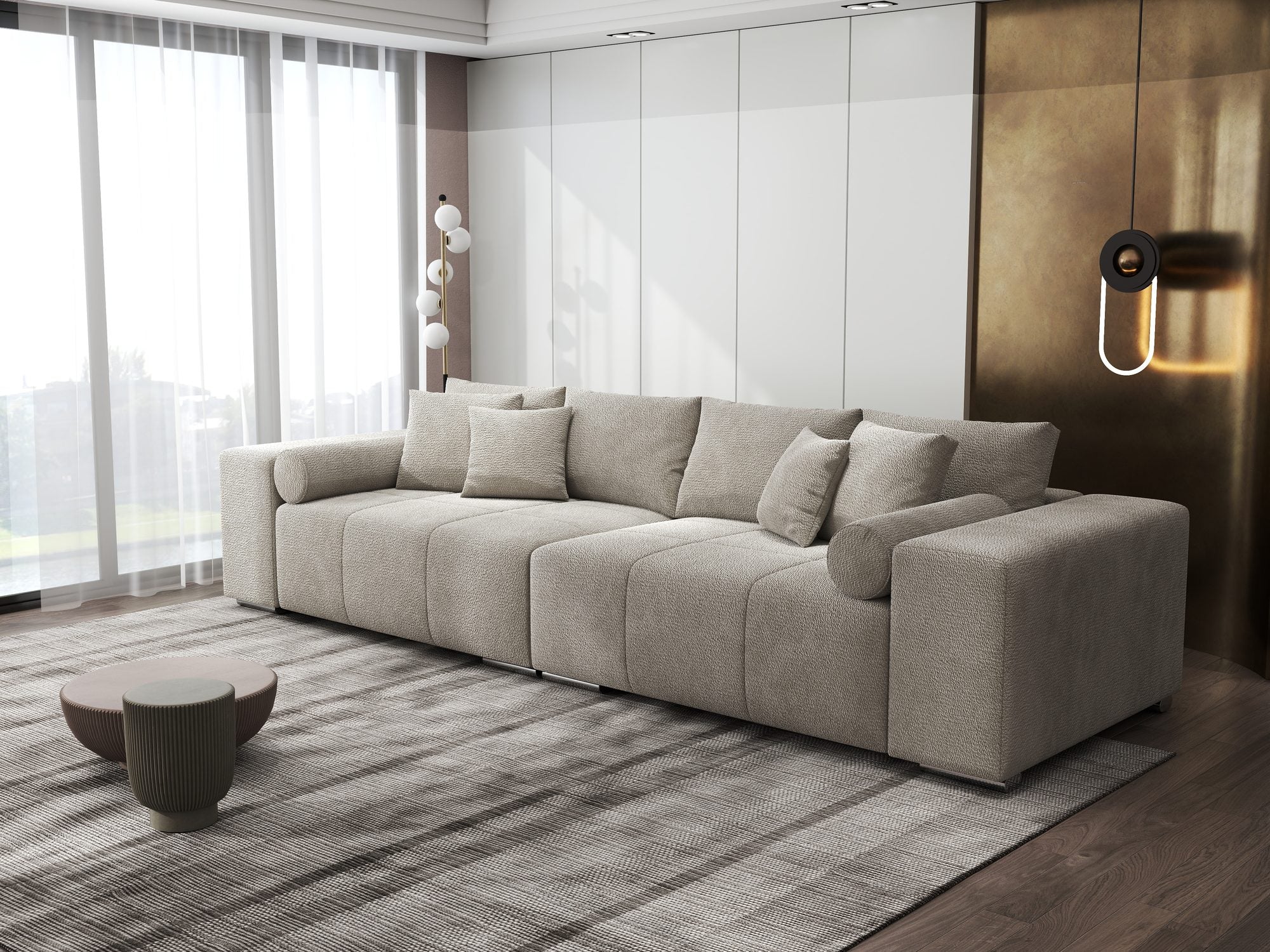 Canapea extensibilă dumonde cu ladă de depozitare si sezut confortabil din spuma high-density, Marbela XXL Vibe Bej 06 290x100 cm