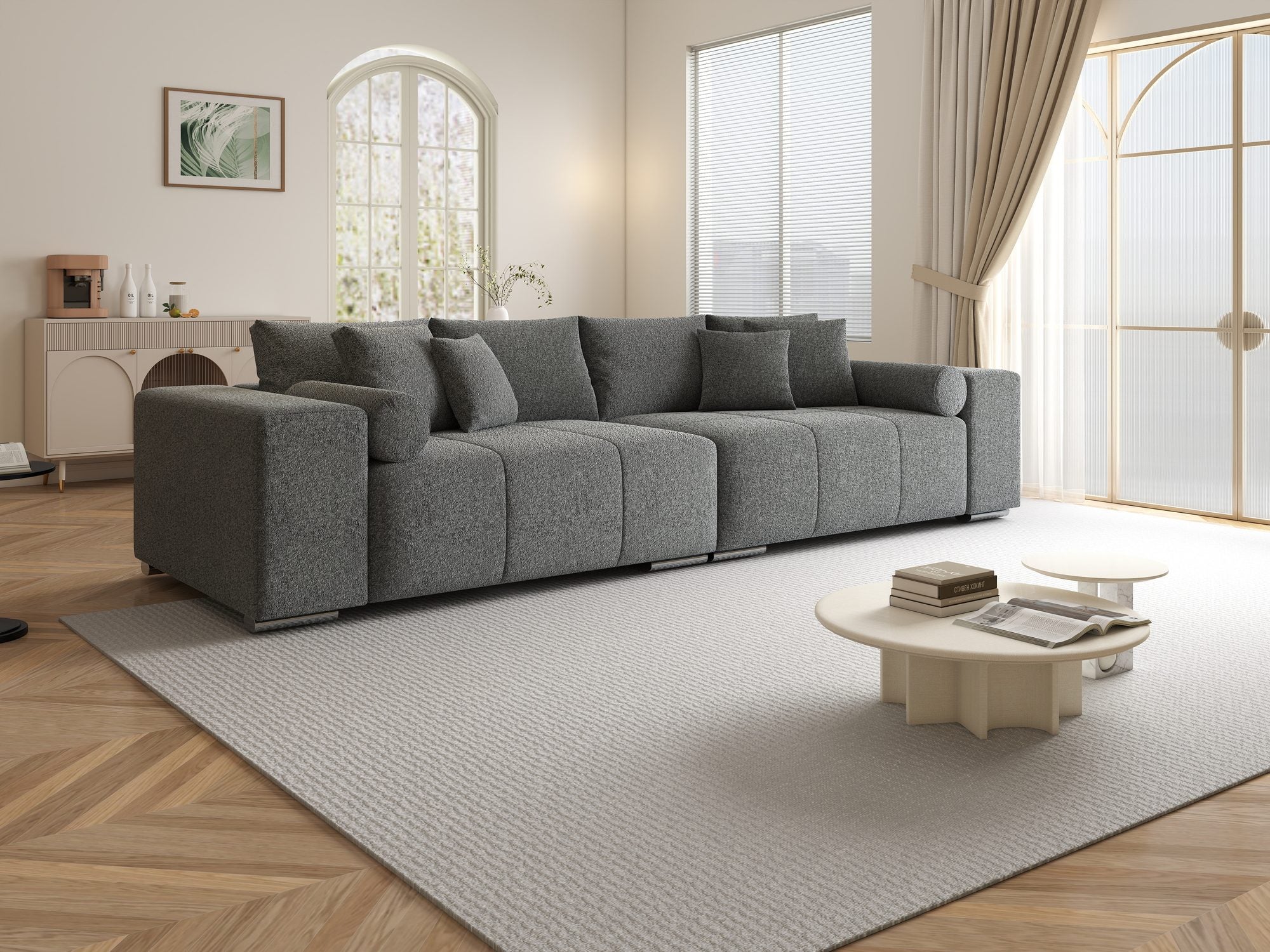 Canapea extensibilă dumonde cu ladă de depozitare si sezut confortabil din spuma high-density, Marbela XXL Monte Gri 90 290x100 cm