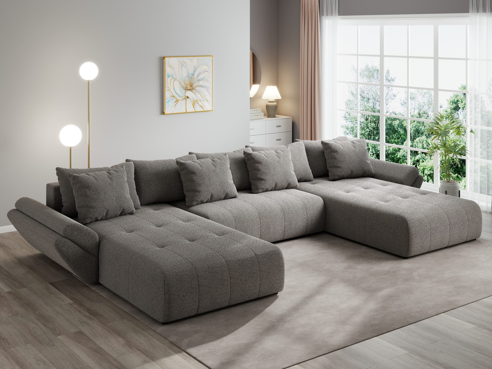 Colțar extensibil dumonde cu ladă de depozitare si sezut confortabil din spuma high-density, Berlin U Monte Gri 16 380x180 cm