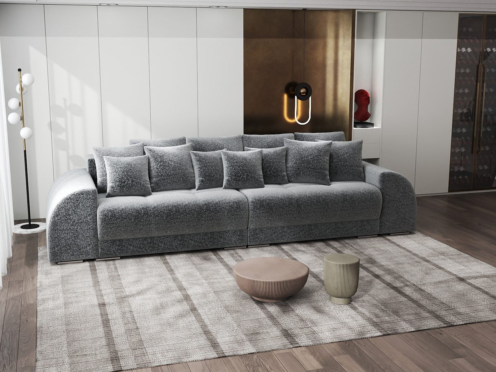 Canapea extensibilă dumonde cu 2 lăzi de depozitare si sezut confortabil din spuma high-density, Verona Monte Gri 90 310x100 cm