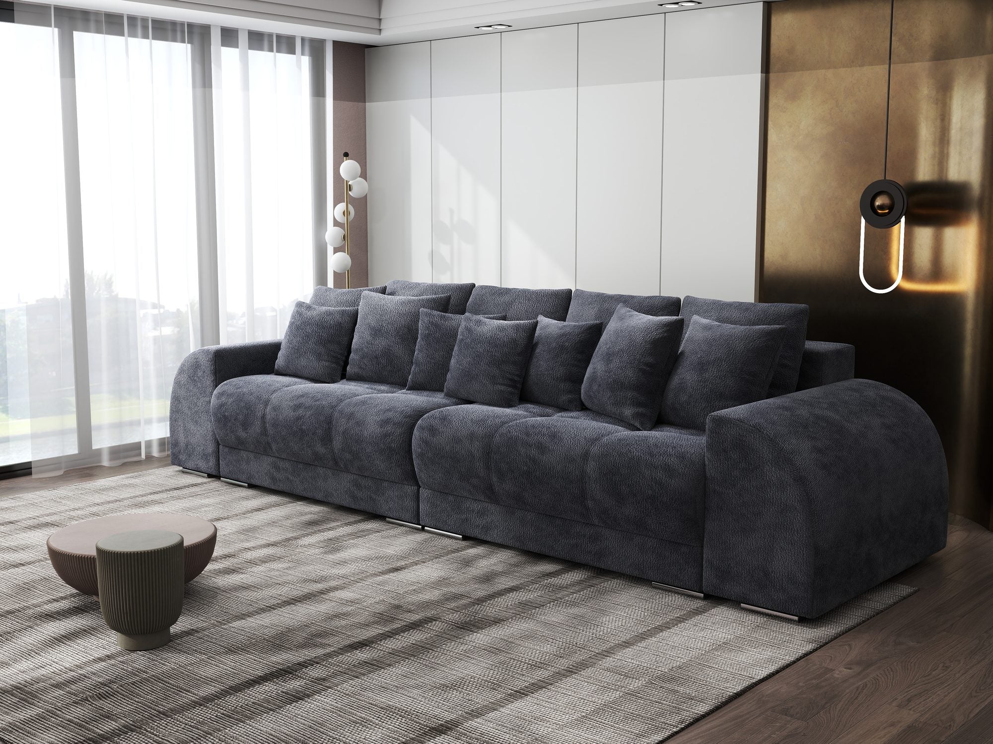 Canapea extensibilă dumonde cu 2 lăzi de depozitare si sezut confortabil din spuma high-density, Verona Vibe Gri Antracit 97 310x100 cm