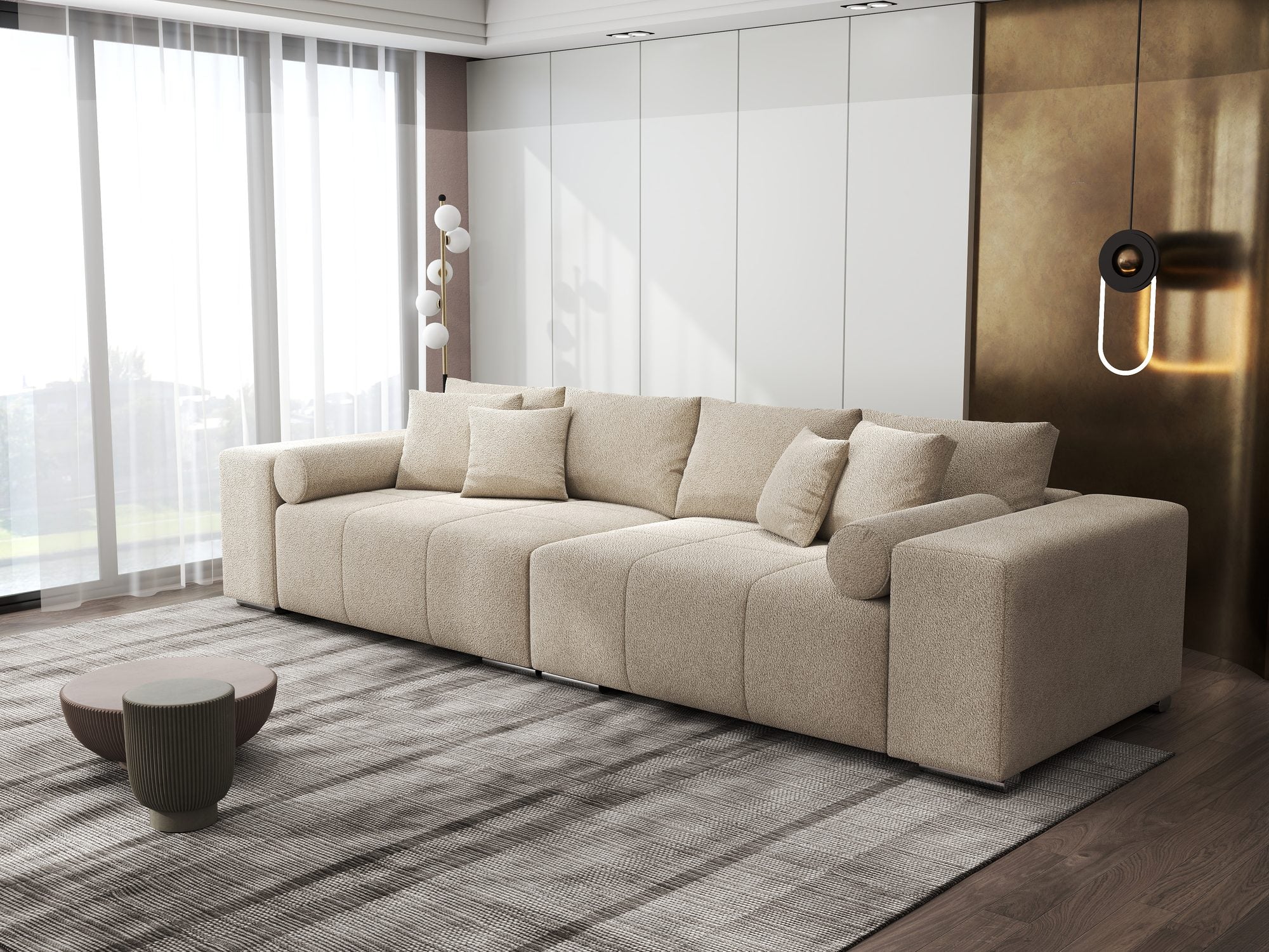 Canapea extensibilă dumonde cu ladă de depozitare si sezut confortabil din spuma high-density, Marbela XXL Quelle Bej 05 290x100 cm