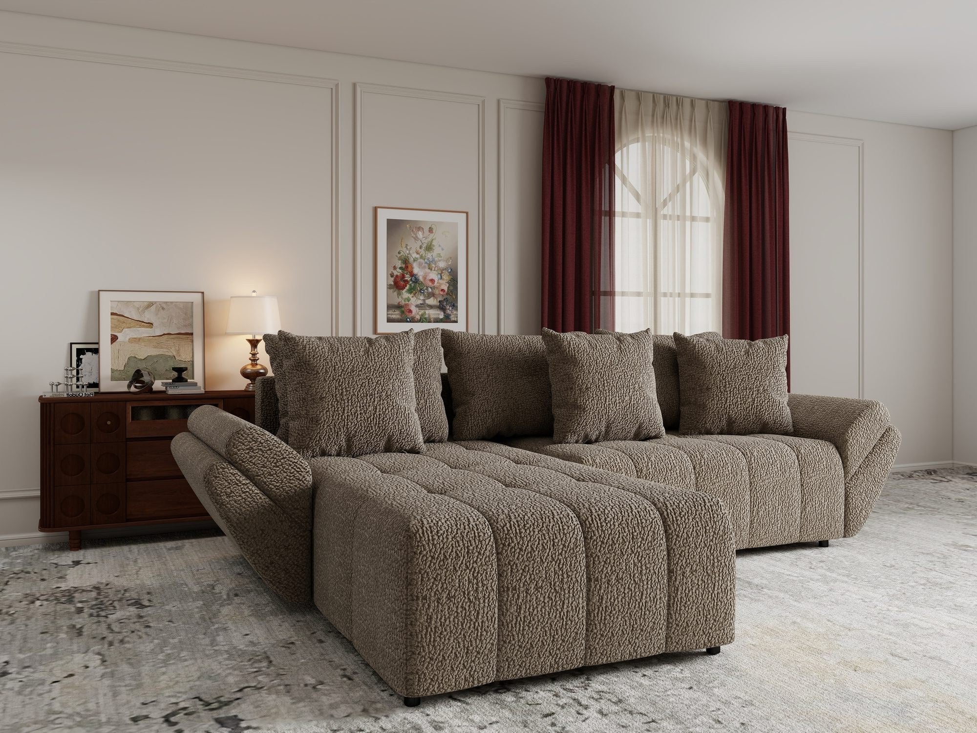 Colțar extensibil dumonde cu ladă de depozitare si sezut confortabil din spuma high-density, Berlin Jaguar Maro Cappuccino 8 280x185 cm