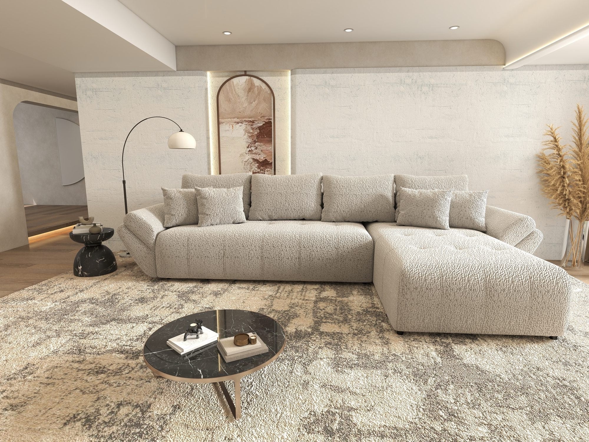 Colțar extensibil dumonde cu ladă de depozitare si sezut confortabil din spuma high-density, Berlin XL Jaguar Gri 19 II 350x185 cm