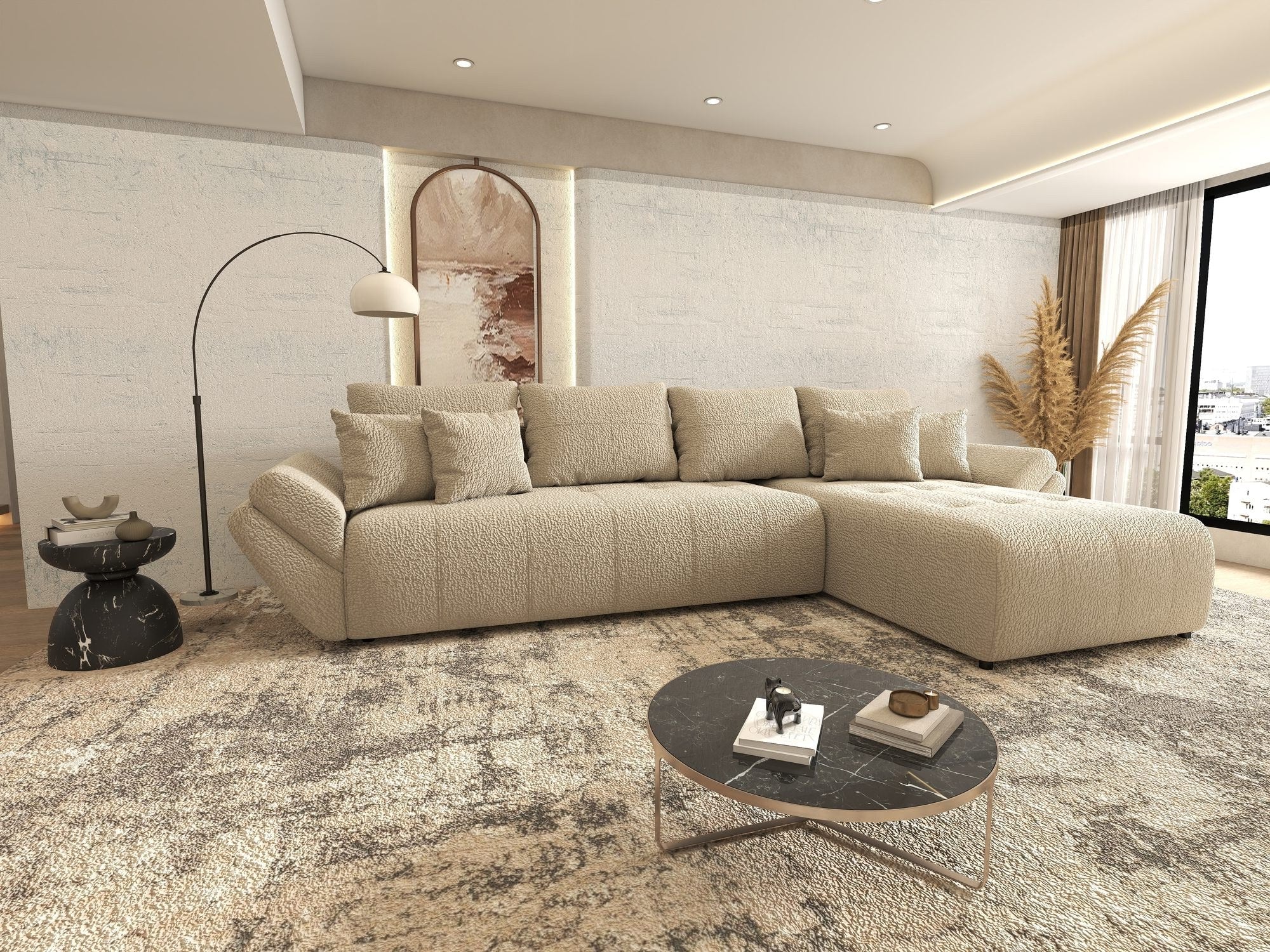 Colțar extensibil dumonde cu ladă de depozitare si sezut confortabil din spuma high-density, Berlin XL Jaguar Bej 4 II 350x185 cm
