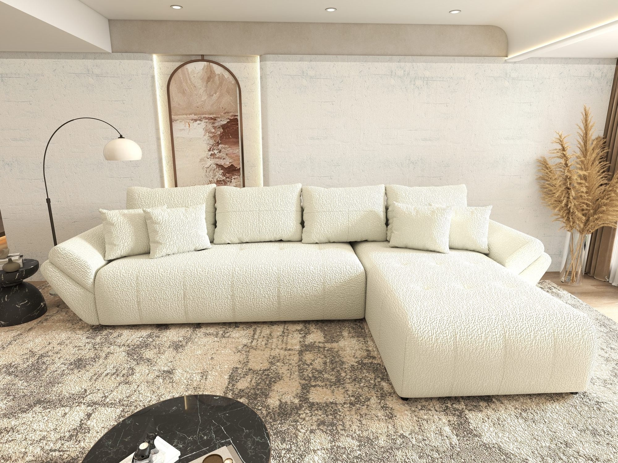 Colțar extensibil dumonde cu ladă de depozitare si sezut confortabil din spuma high-density, Berlin XL Jaguar Ivory 1 II 350x185 cm