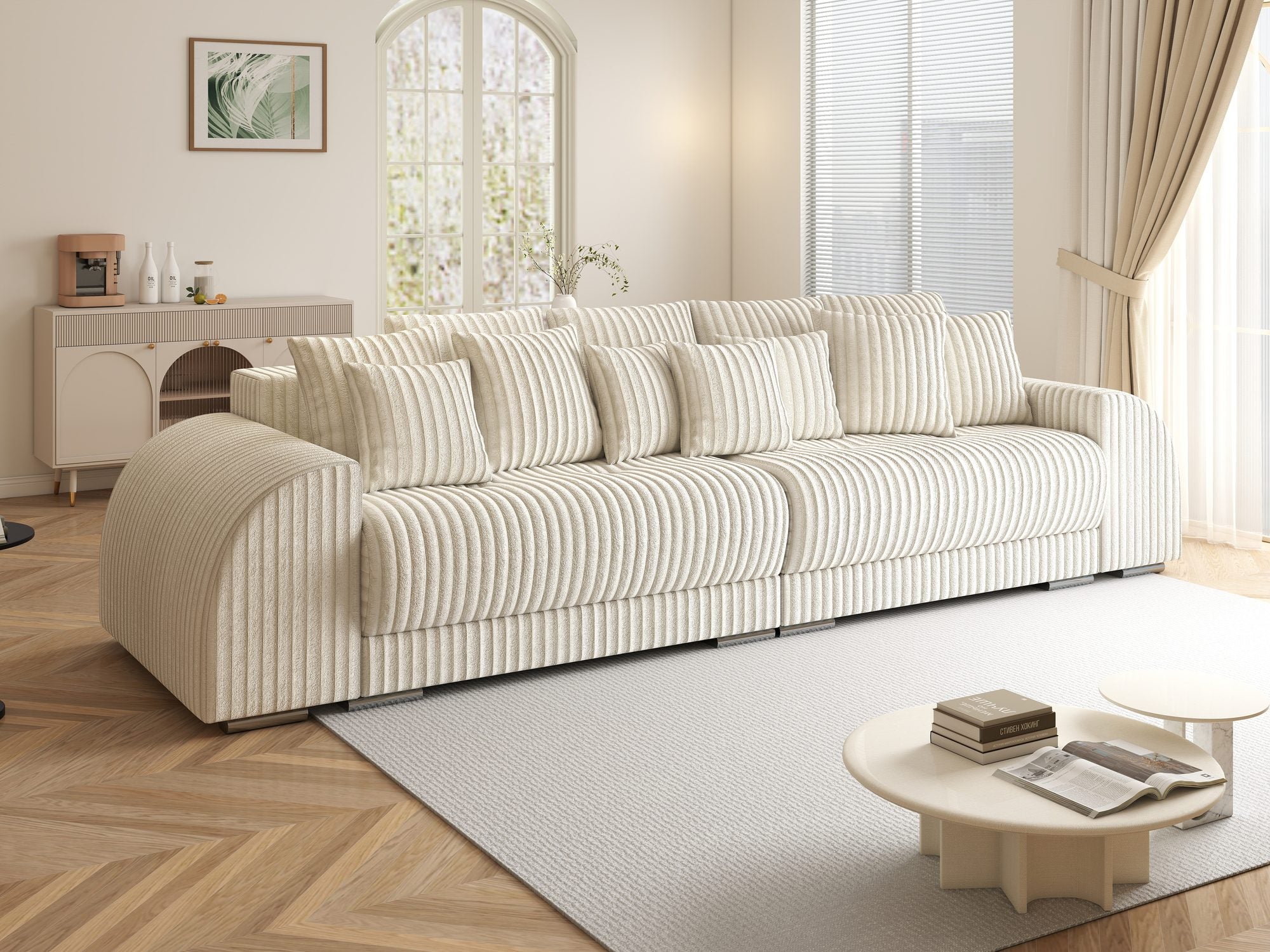 Canapea extensibilă dumonde cu 2 lăzi de depozitare si sezut confortabil din spuma high-density, Verona Tilia Bej 01 310x100 cm
