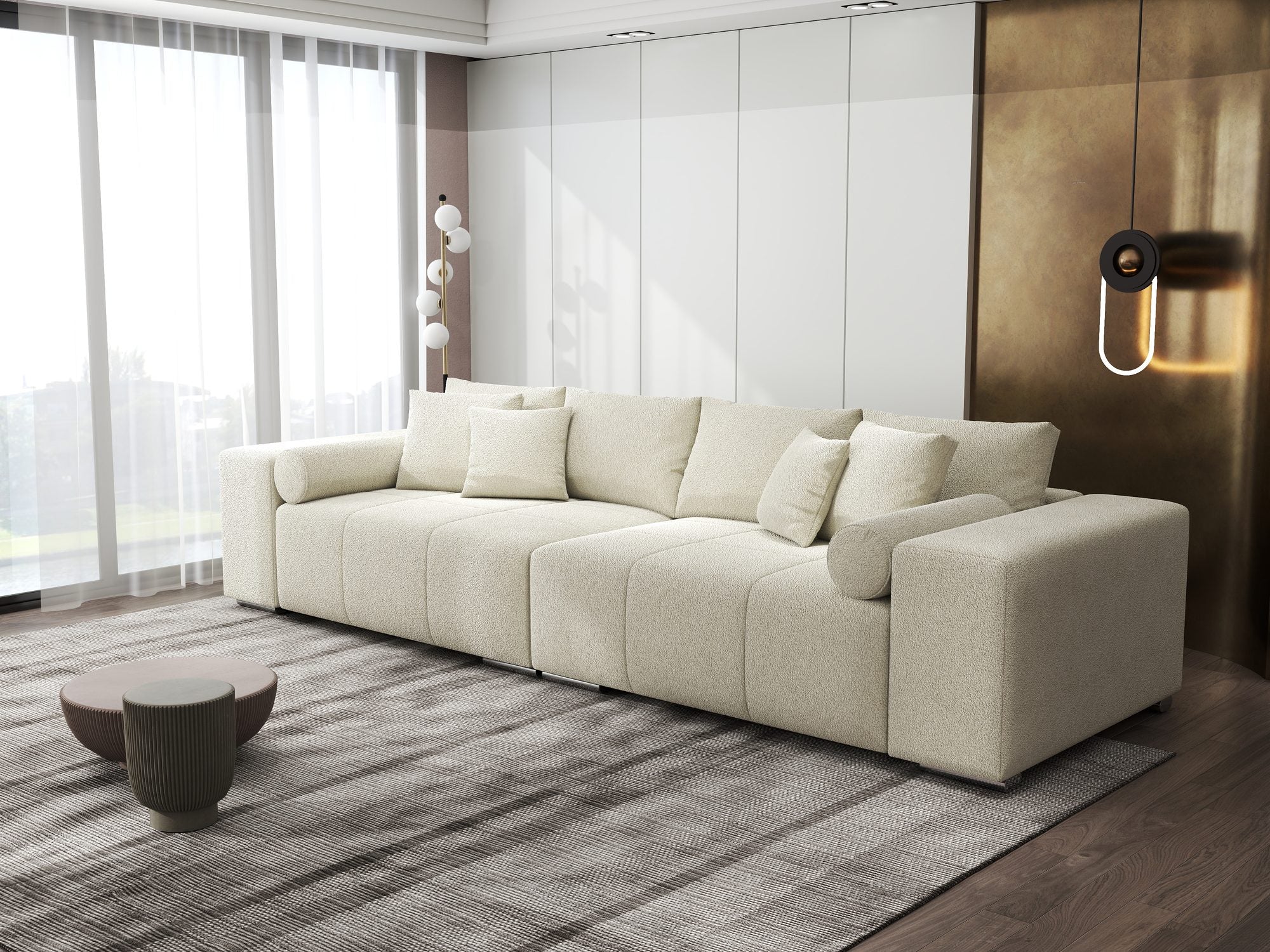 Canapea extensibilă dumonde cu ladă de depozitare si sezut confortabil din spuma high-density, Marbela XXL Quelle Bej 02 290x100 cm