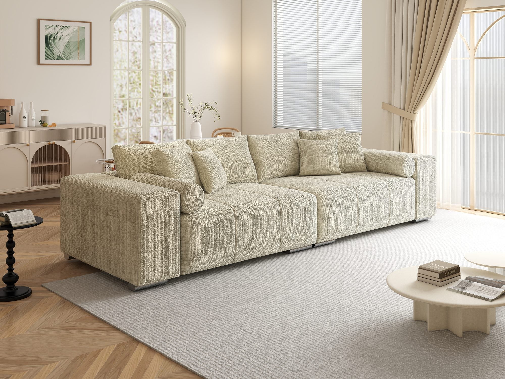 Canapea extensibilă dumonde cu ladă de depozitare si sezut confortabil din spuma high-density, Marbela XXL Cremona Gri Deschis 02 290x100 cm