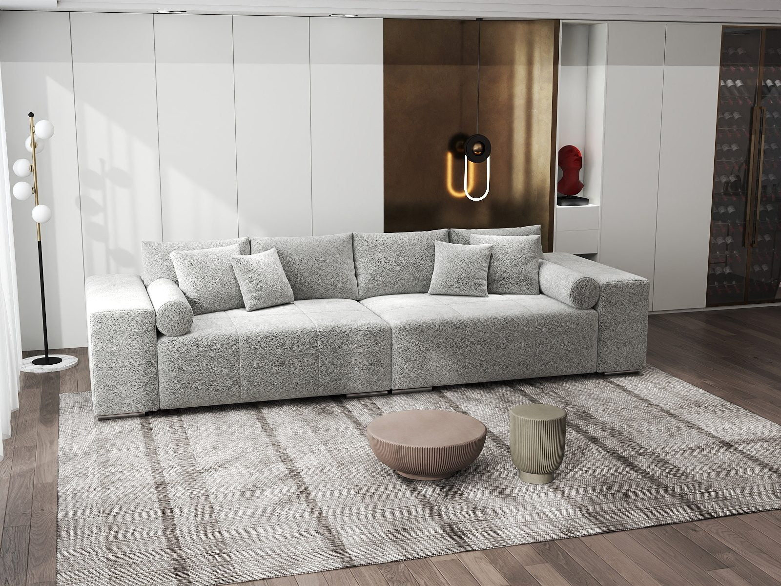Canapea extensibilă dumonde cu ladă de depozitare si sezut confortabil din spuma high-density, Marbela XXL Arena Gri 15 290x100 cm