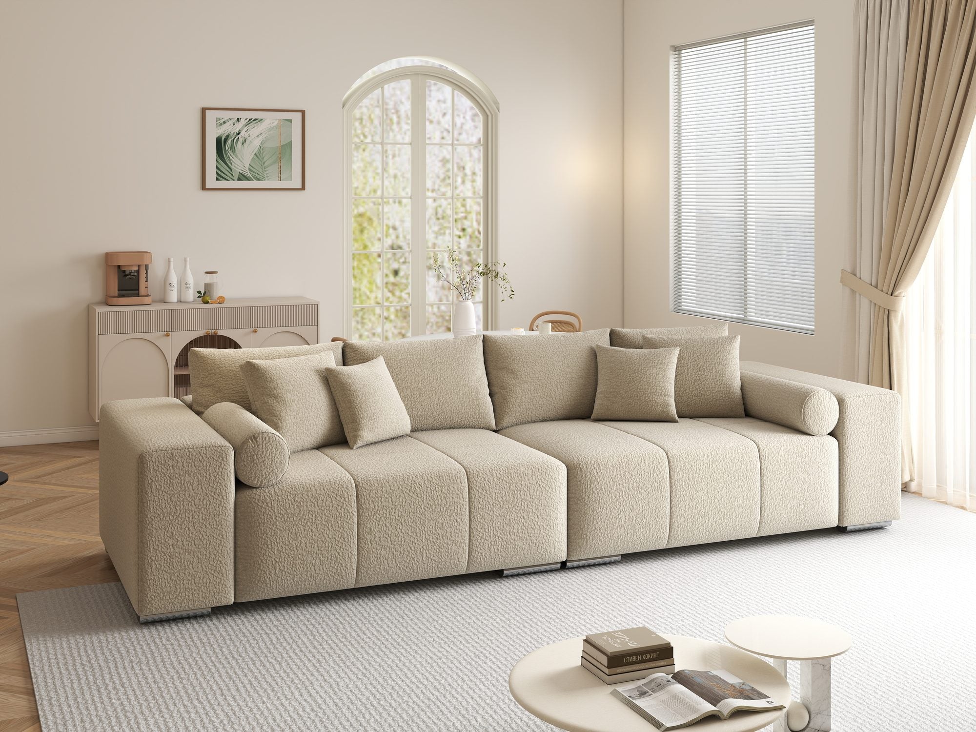 Canapea extensibilă dumonde cu ladă de depozitare si sezut confortabil din spuma high-density, Marbela XXL Jaguar Bej 4 290x100 cm