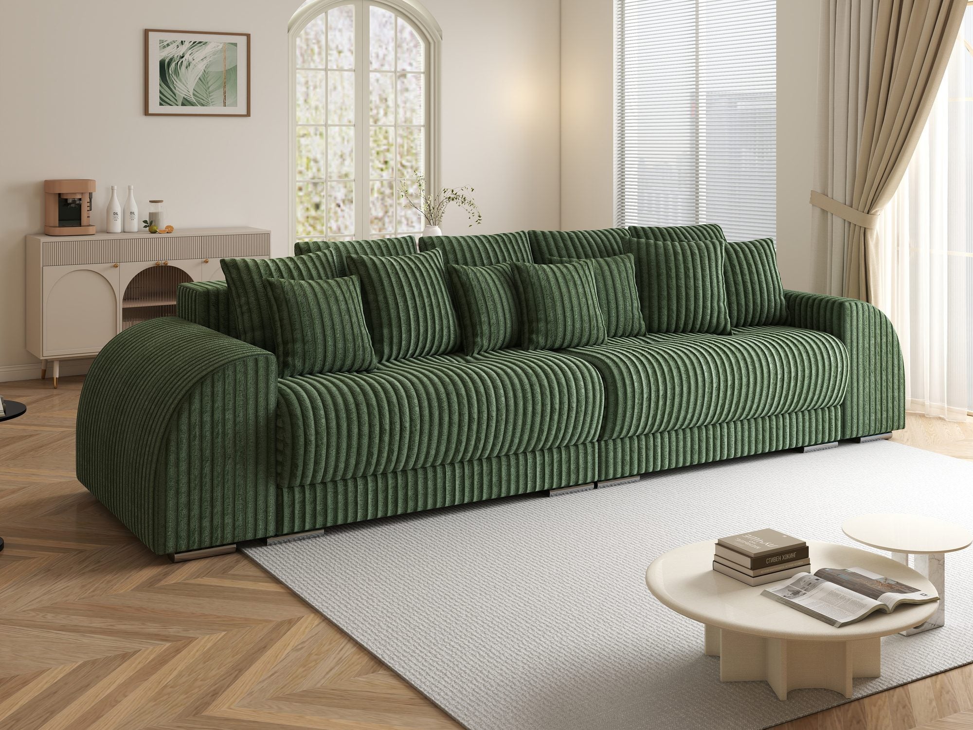 Canapea extensibilă dumonde cu 2 lăzi de depozitare si sezut confortabil din spuma high-density, Verona Tilia Verde 39 310x100 cm