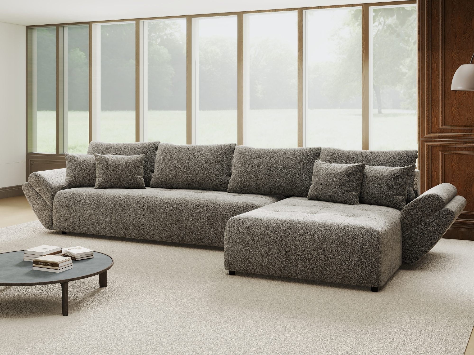 Colțar extensibil dumonde cu ladă de depozitare si sezut confortabil din spuma high-density, Berlin XL Arena Gri Grafit 18 II 350x185 cm