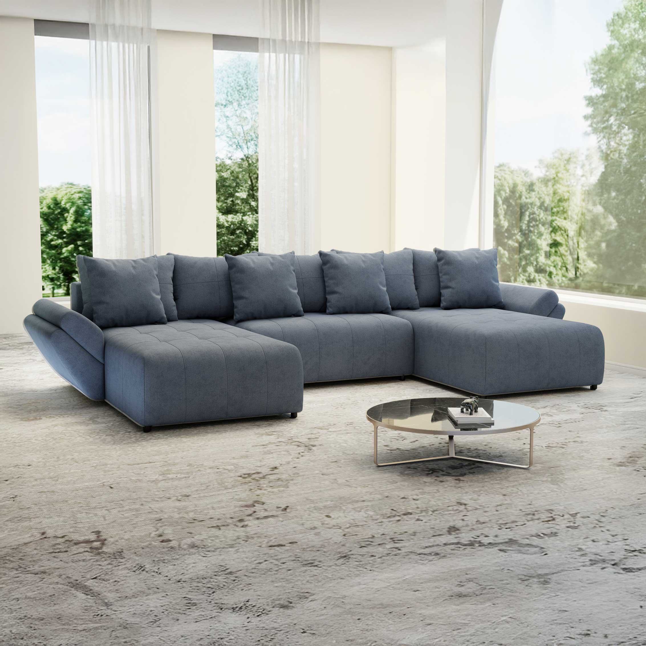 Colțar extensibil dumonde cu ladă de depozitare si sezut confortabil din spuma high-density, Berlin U Enjoy Antracit 400x185 cm