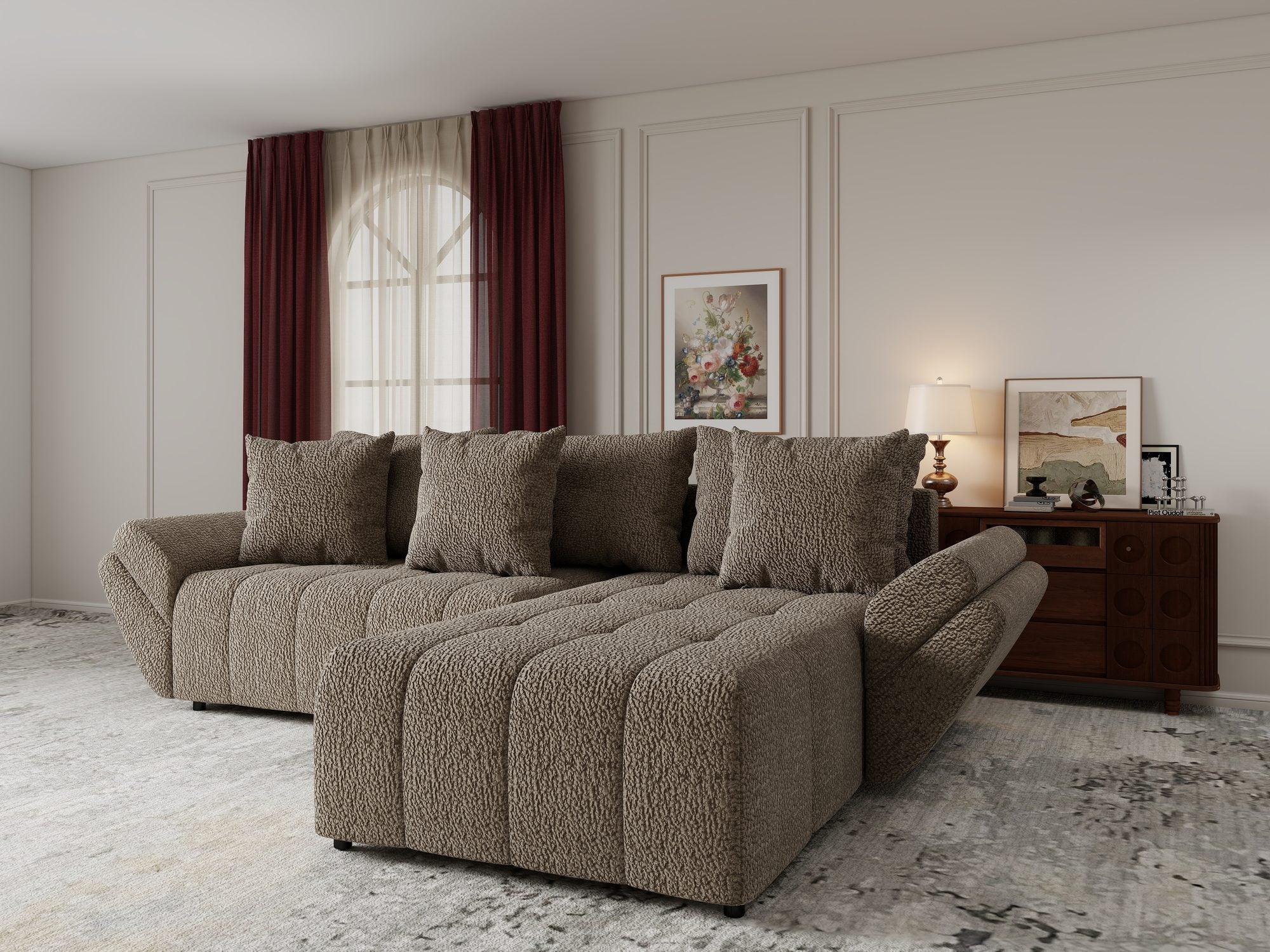 Colțar extensibil dumonde cu ladă de depozitare si sezut confortabil din spuma high-density, Berlin Jaguar Maro Cappuccino 8 II 280x185 cm