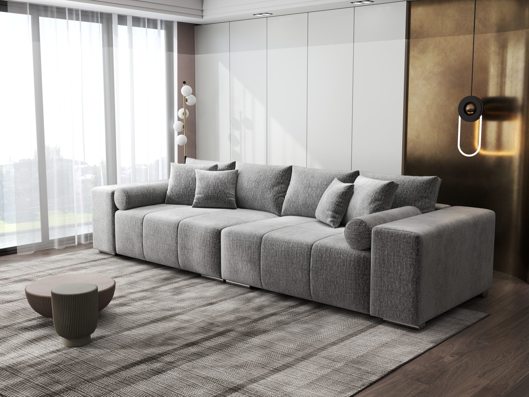 Canapea extensibilă dumonde cu ladă de depozitare si sezut confortabil din spuma high-density, Marbela XXL Monolith Gri 85 290x100 cm