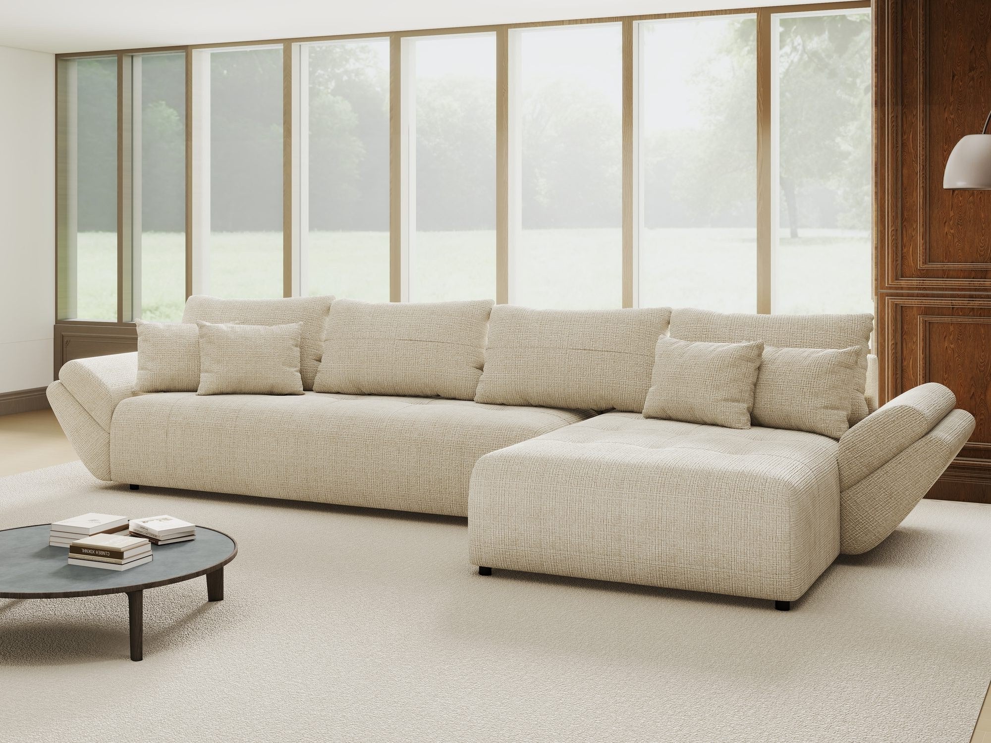 Colțar extensibil dumonde cu ladă de depozitare si sezut confortabil din spuma high-density, Berlin XL Cremona Gri 2 II 350x185 cm