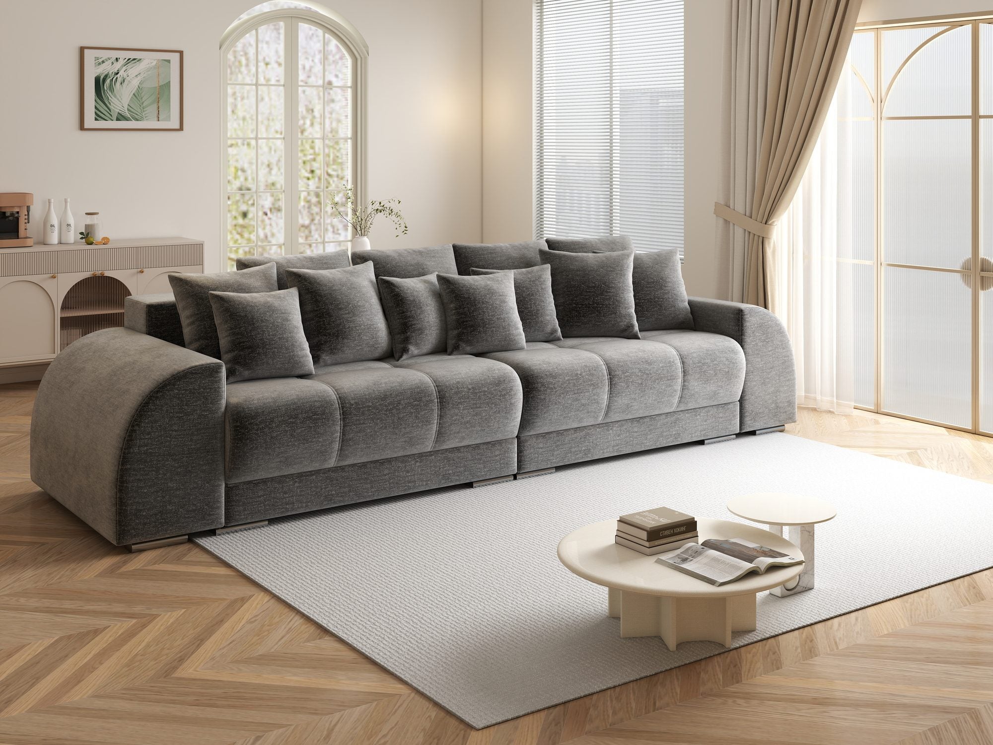 Canapea extensibilă dumonde cu 2 lăzi de depozitare si sezut confortabil din spuma high-density, Verona Monolith Gri 85 310x100 cm