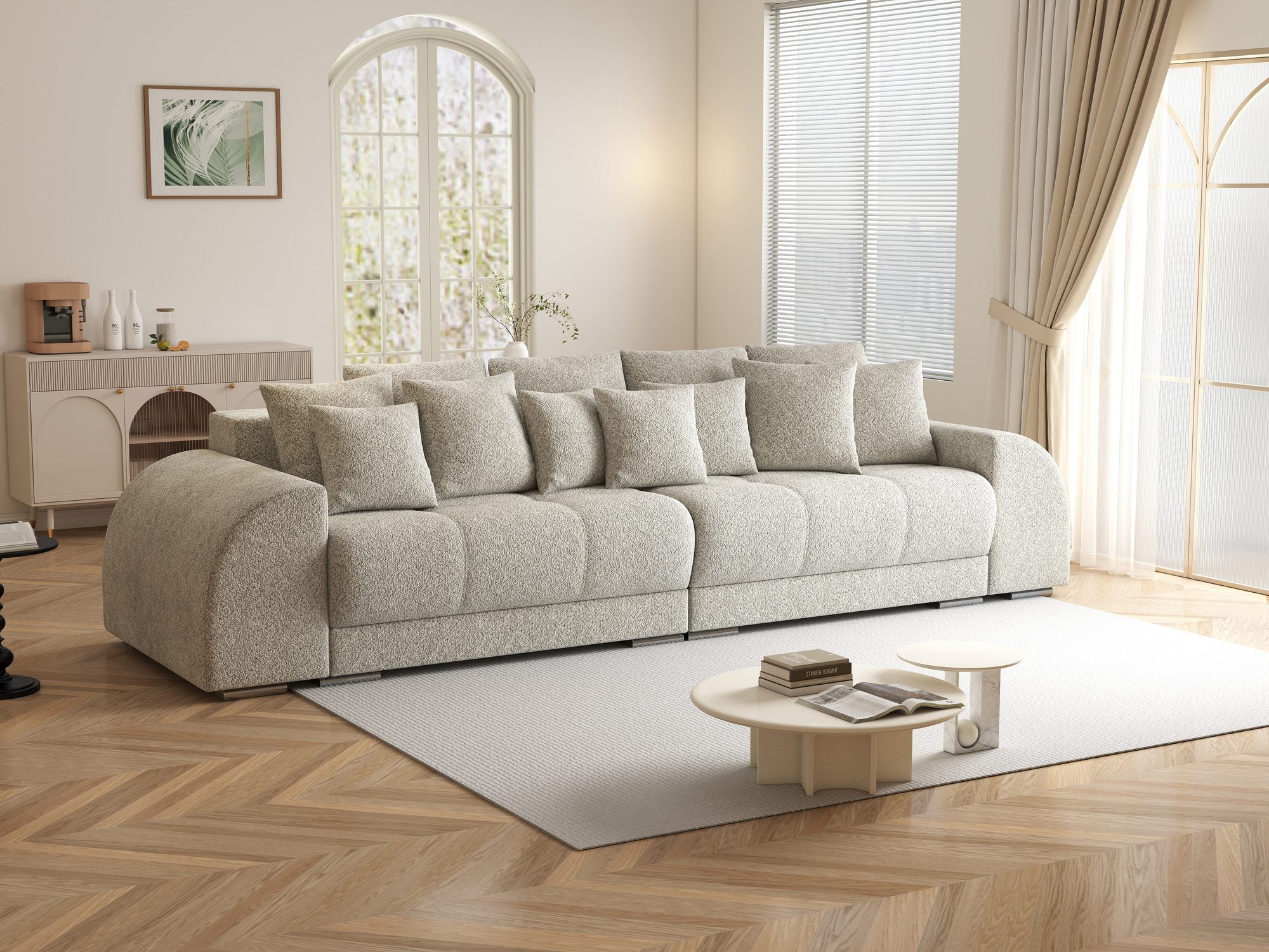 Canapea extensibilă dumonde cu 2 lăzi de depozitare si sezut confortabil din spuma high-density, Verona Arena Bej 2 310x100 cm
