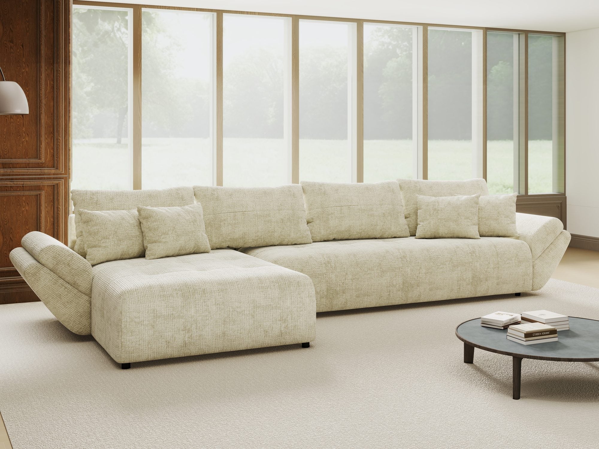 Colțar extensibil dumonde cu ladă de depozitare si sezut confortabil din spuma high-density, Berlin XL Cremona Alb 1 350x185 cm