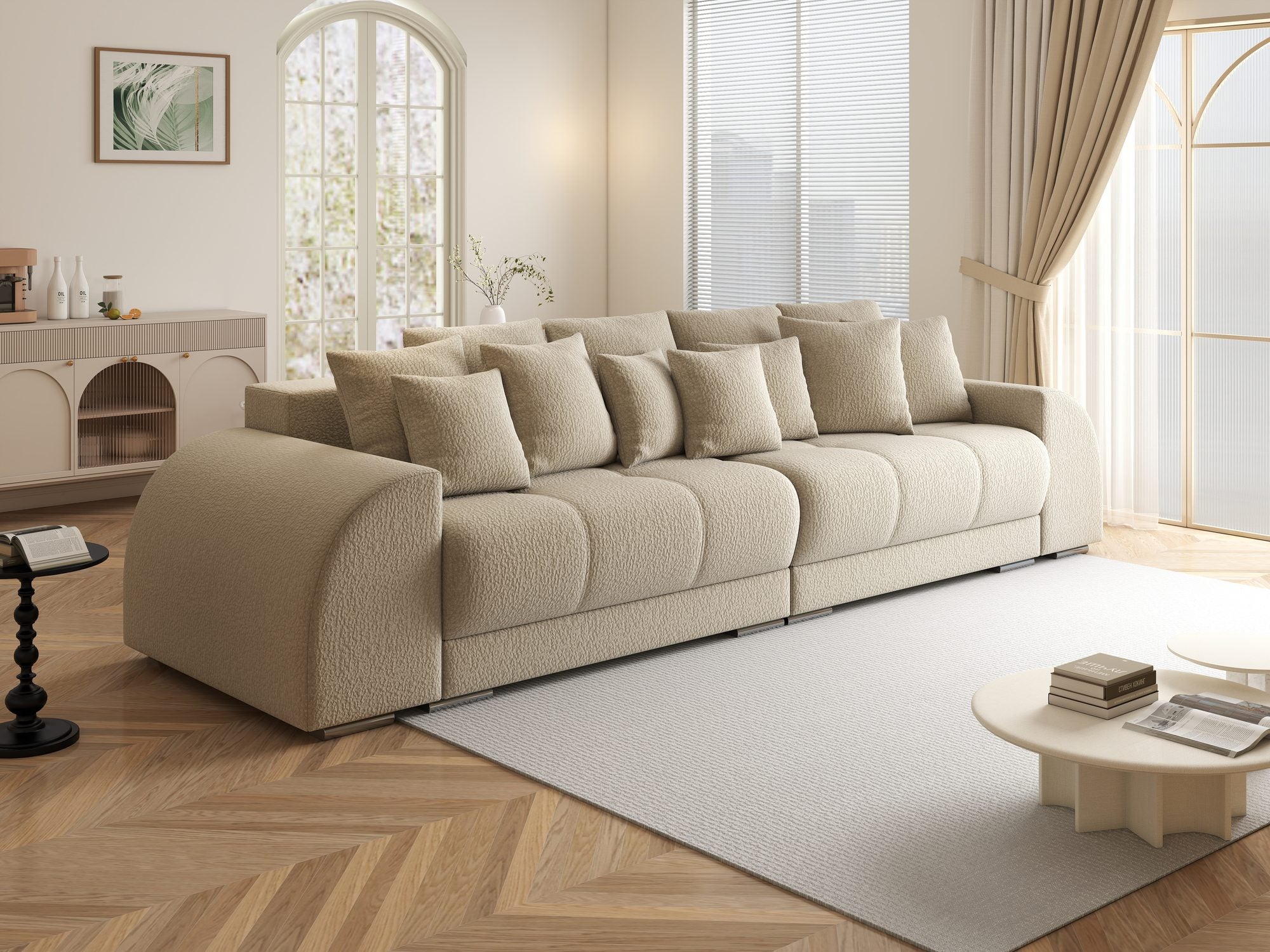 Canapea extensibilă dumonde cu 2 lăzi de depozitare si sezut confortabil din spuma high-density, Verona Jaguar Bej 4 310x100 cm