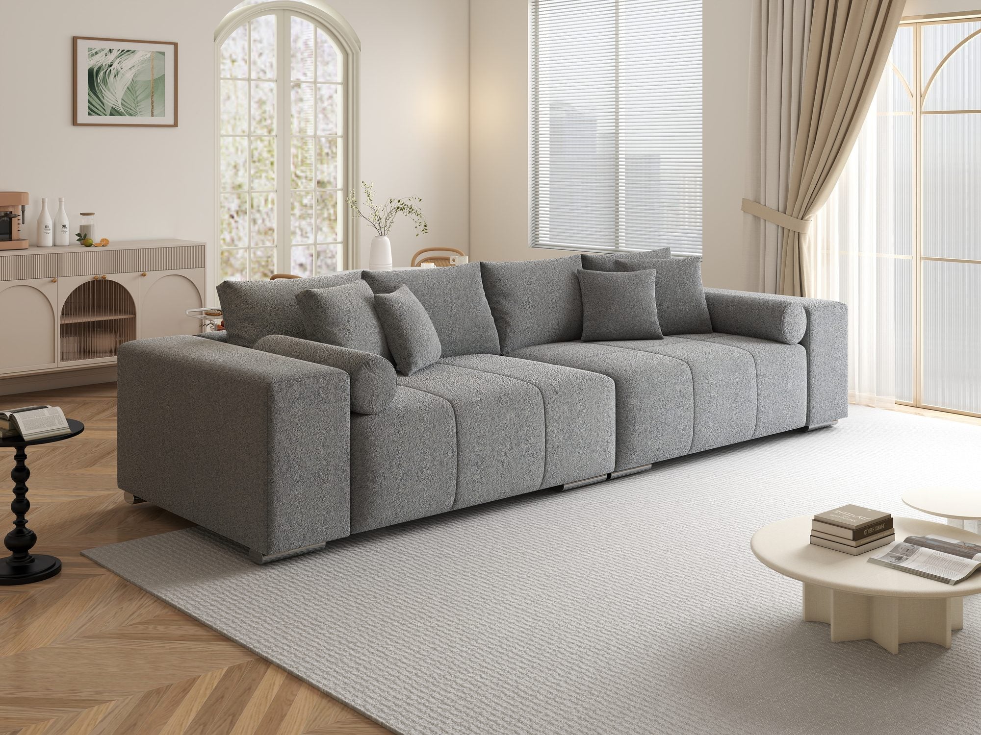 Canapea extensibilă dumonde cu ladă de depozitare si sezut confortabil din spuma high-density, Marbela XXL Monte Gri 84 290x100 cm