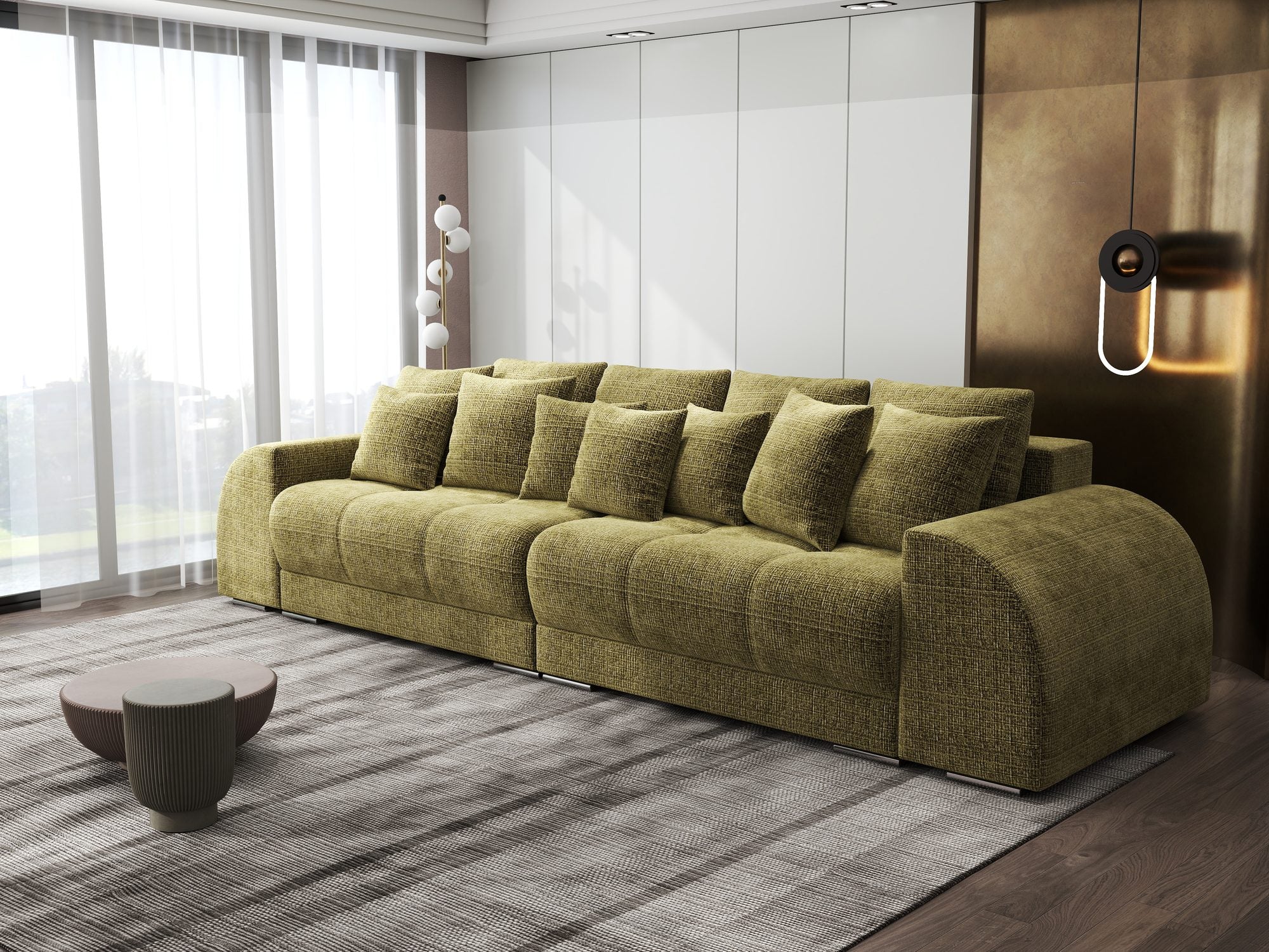 Canapea extensibilă dumonde cu 2 lăzi de depozitare si sezut confortabil din spuma high-density, Verona Cremona Olive 38 310x100 cm