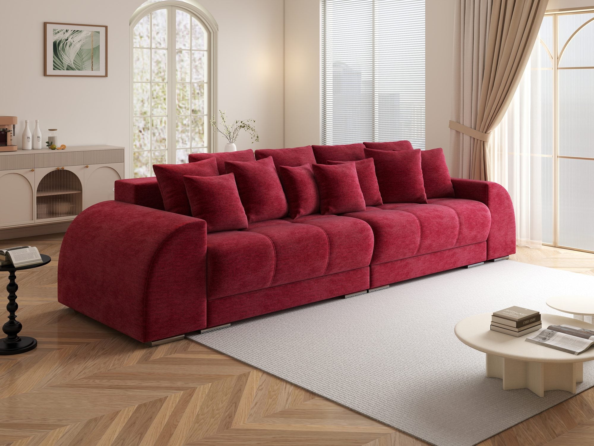 Canapea extensibilă dumonde cu 2 lăzi de depozitare si sezut confortabil din spuma high-density, Verona Monolith Rosu 59 310x100 cm