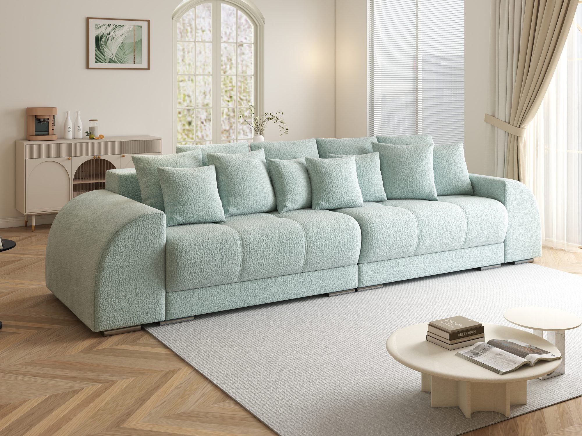 Canapea extensibilă dumonde cu 2 lăzi de depozitare si sezut confortabil din spuma high-density, Verona Jaguar Verde Mint 16 310x100 cm