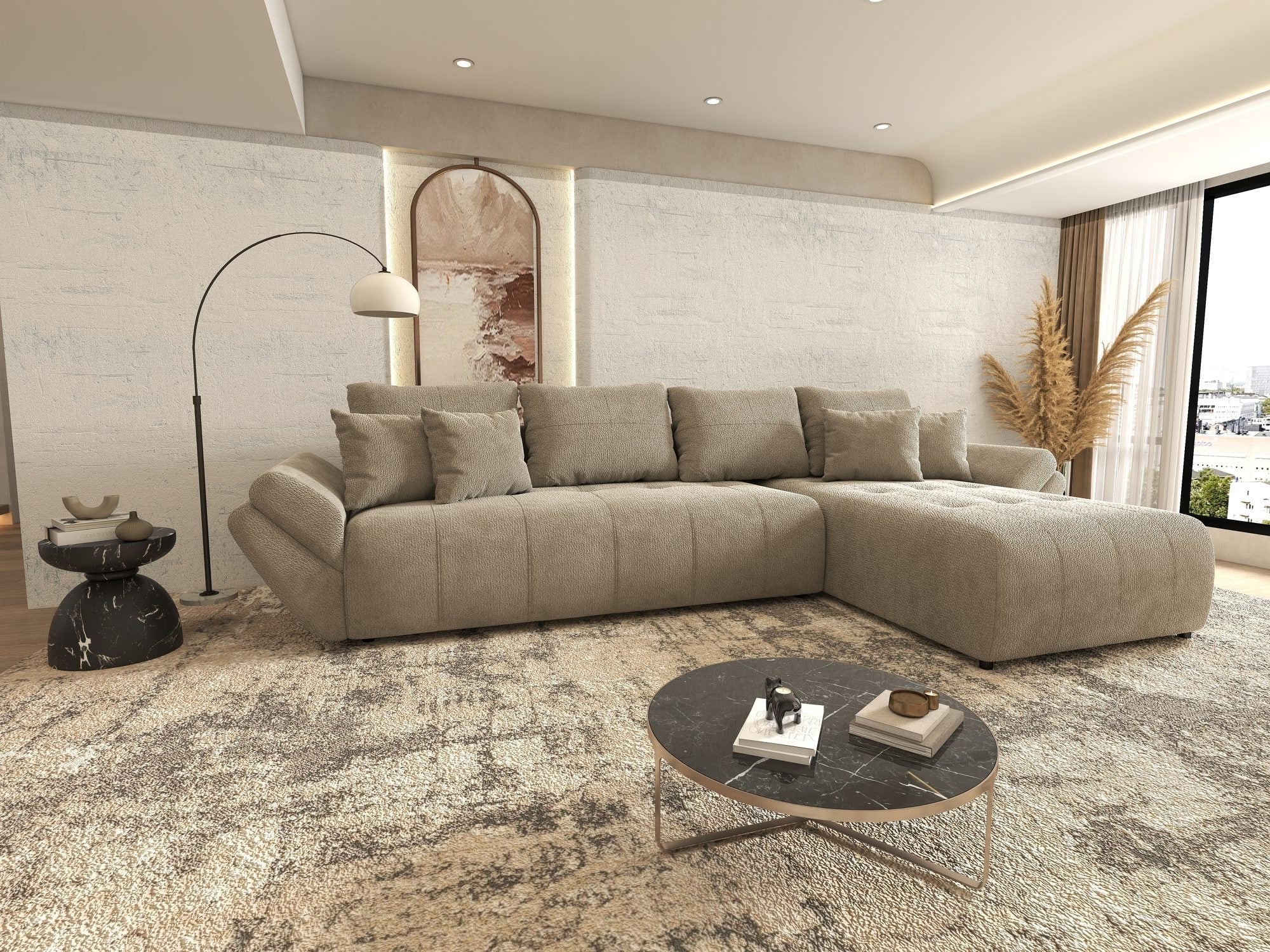 Colțar extensibil dumonde cu ladă de depozitare si sezut confortabil din spuma high-density, Berlin XL Vibe Maro 21 II 350x185 cm