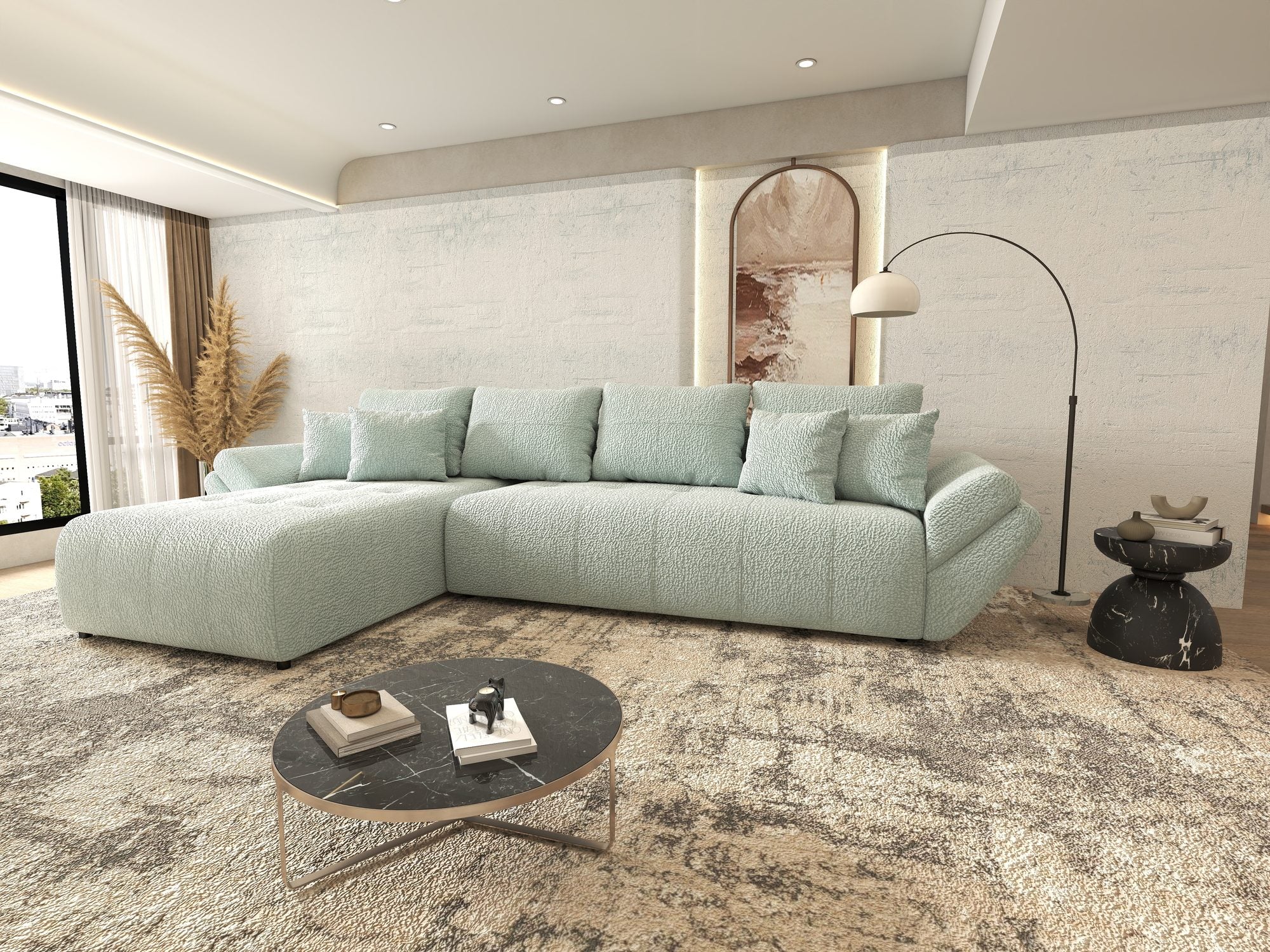 Colțar extensibil dumonde cu ladă de depozitare si sezut confortabil din spuma high-density, Berlin XL Jaguar Verde Mint 16 350x185 cm